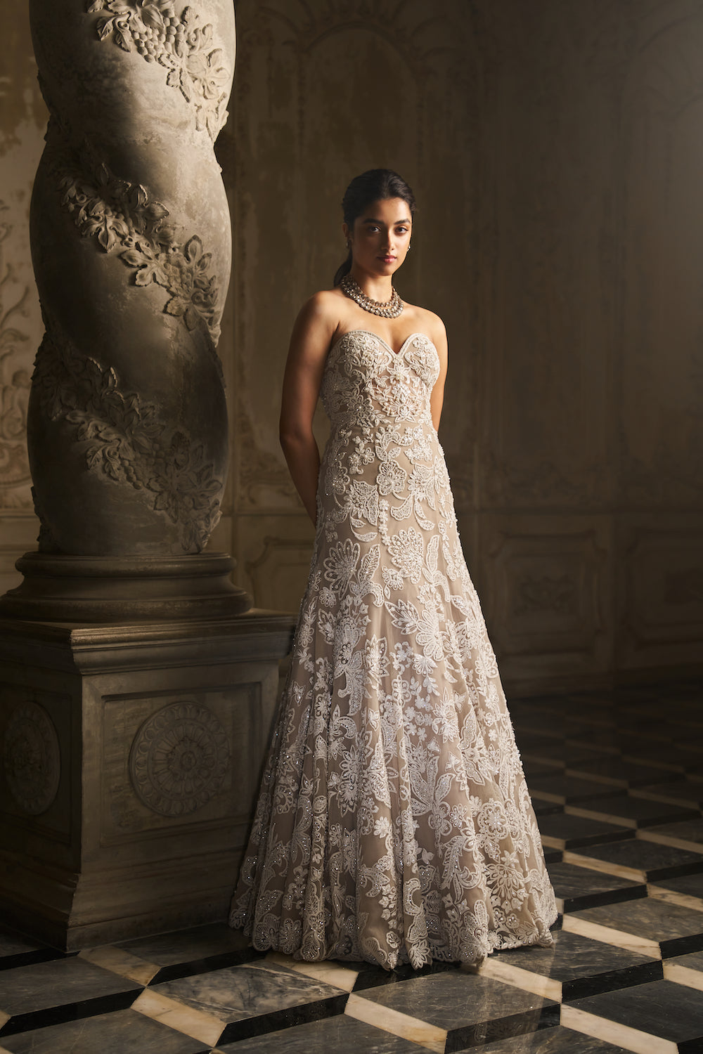 Off-Shoulder Nude Gown