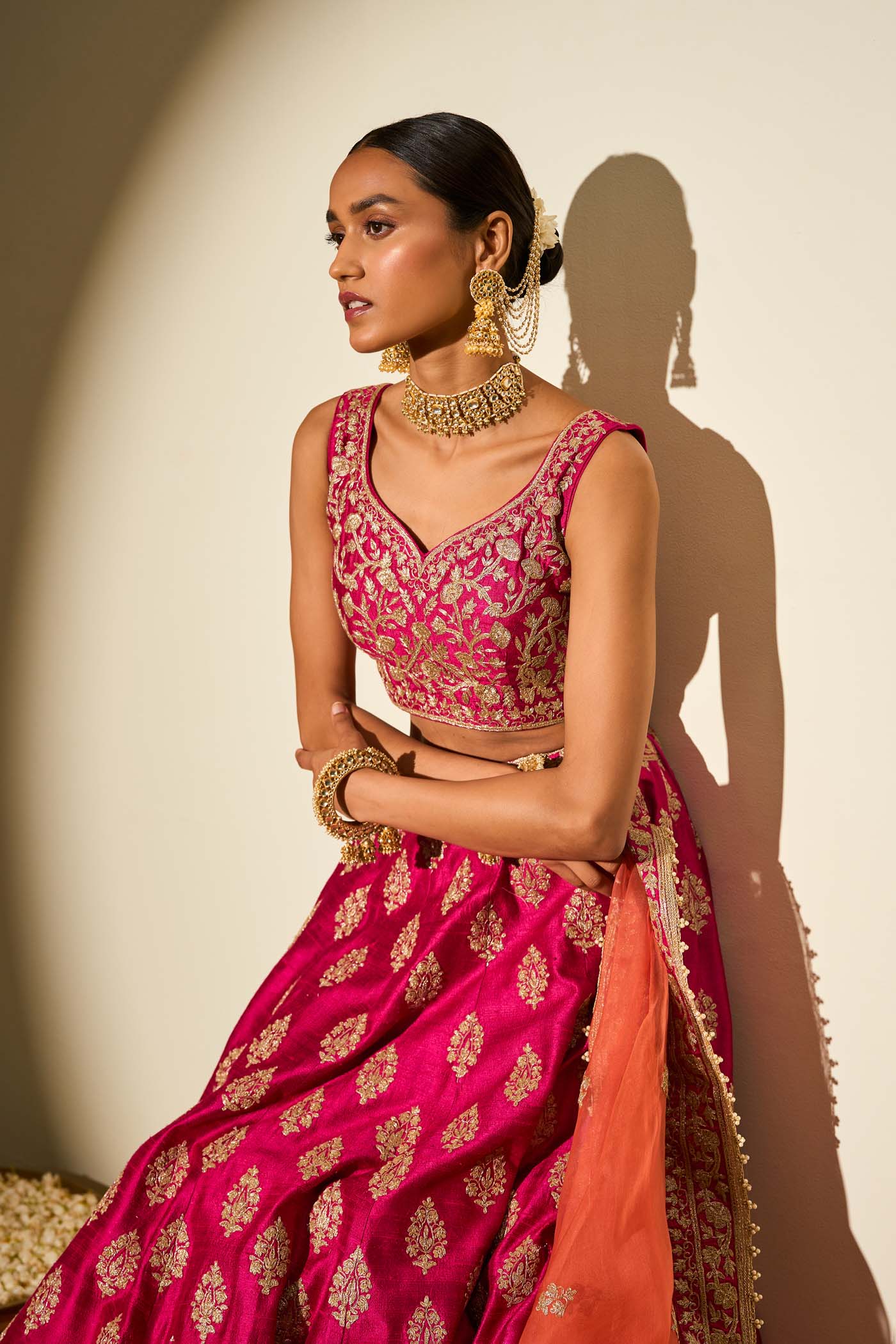 Masiah Hotpink Kashmiri Tilla Lehenga With Blouse And Dupatta