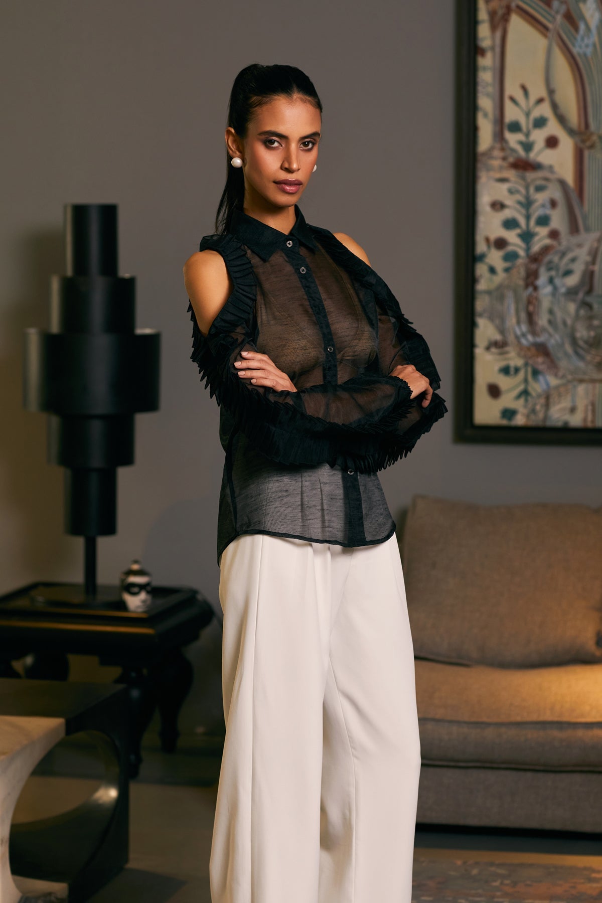 Goe Cold Shoulder Pleated Shirt (A)