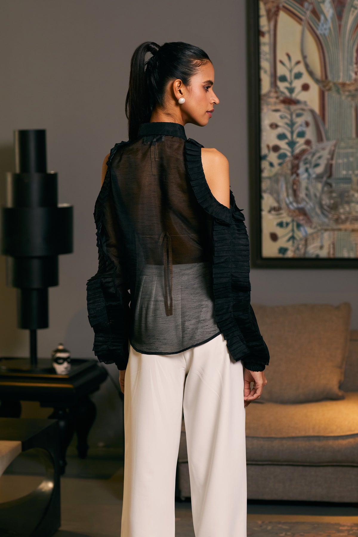 Goe Cold Shoulder Pleated Shirt (A)