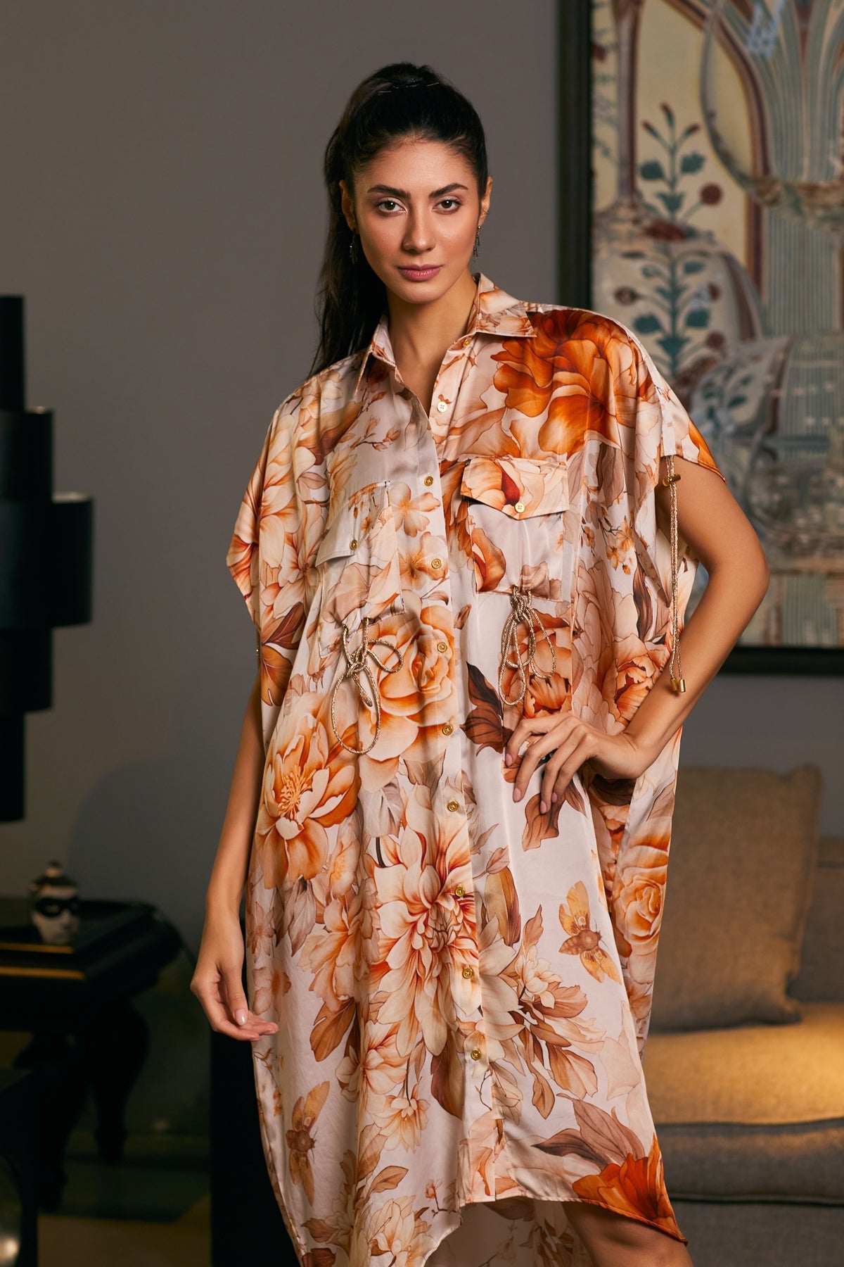 Goe Moth Printed Kaftaan Shirt (B)