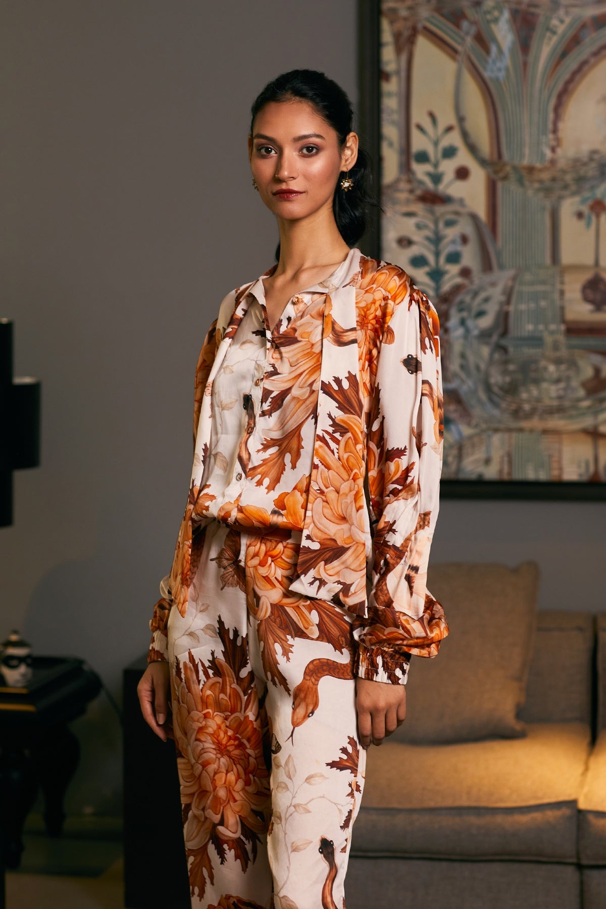 Goe Snake Printed Pleated Co-Ord Set (C)