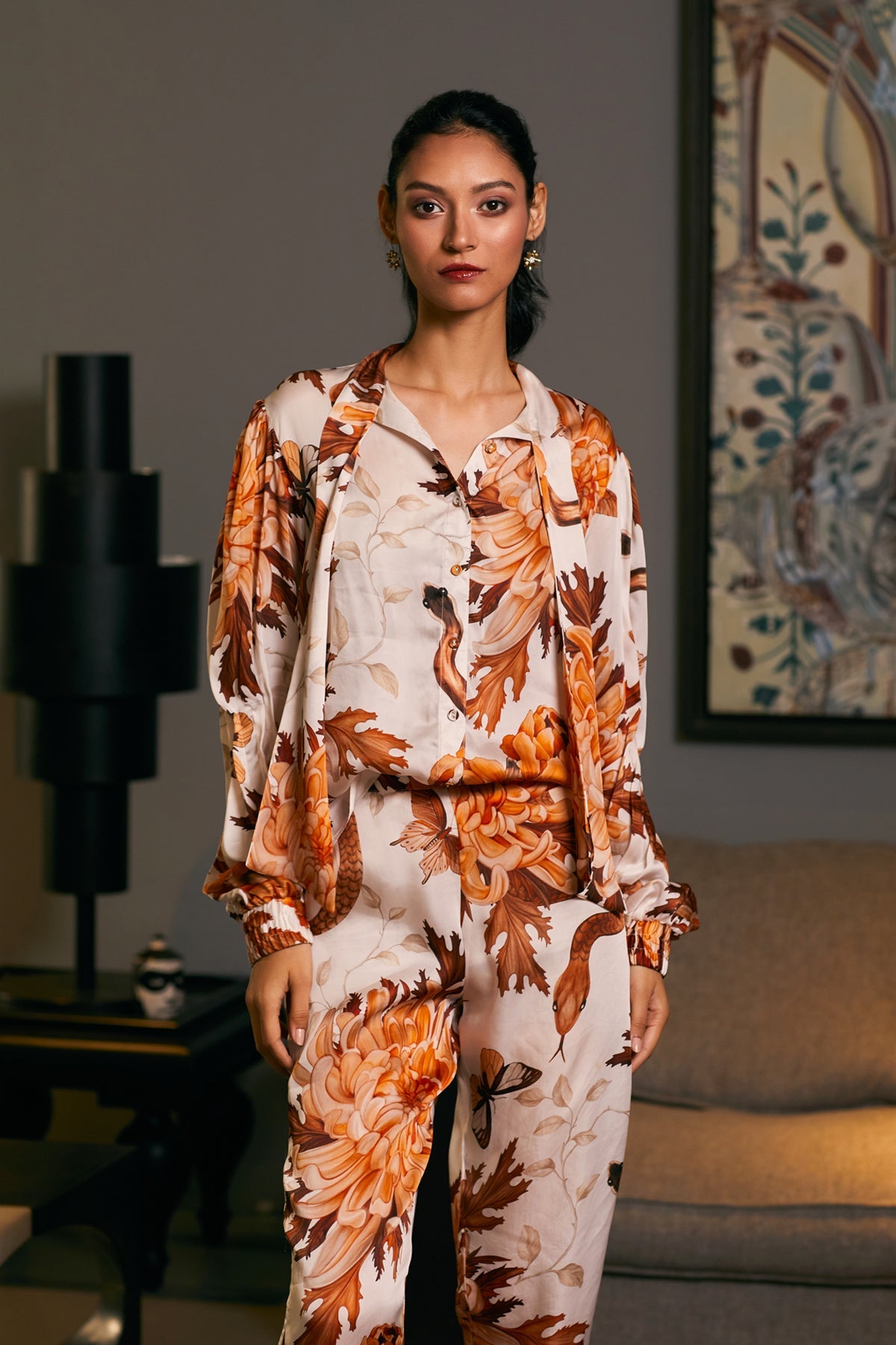 Goe Snake Printed Pleated Co-Ord Set (C)
