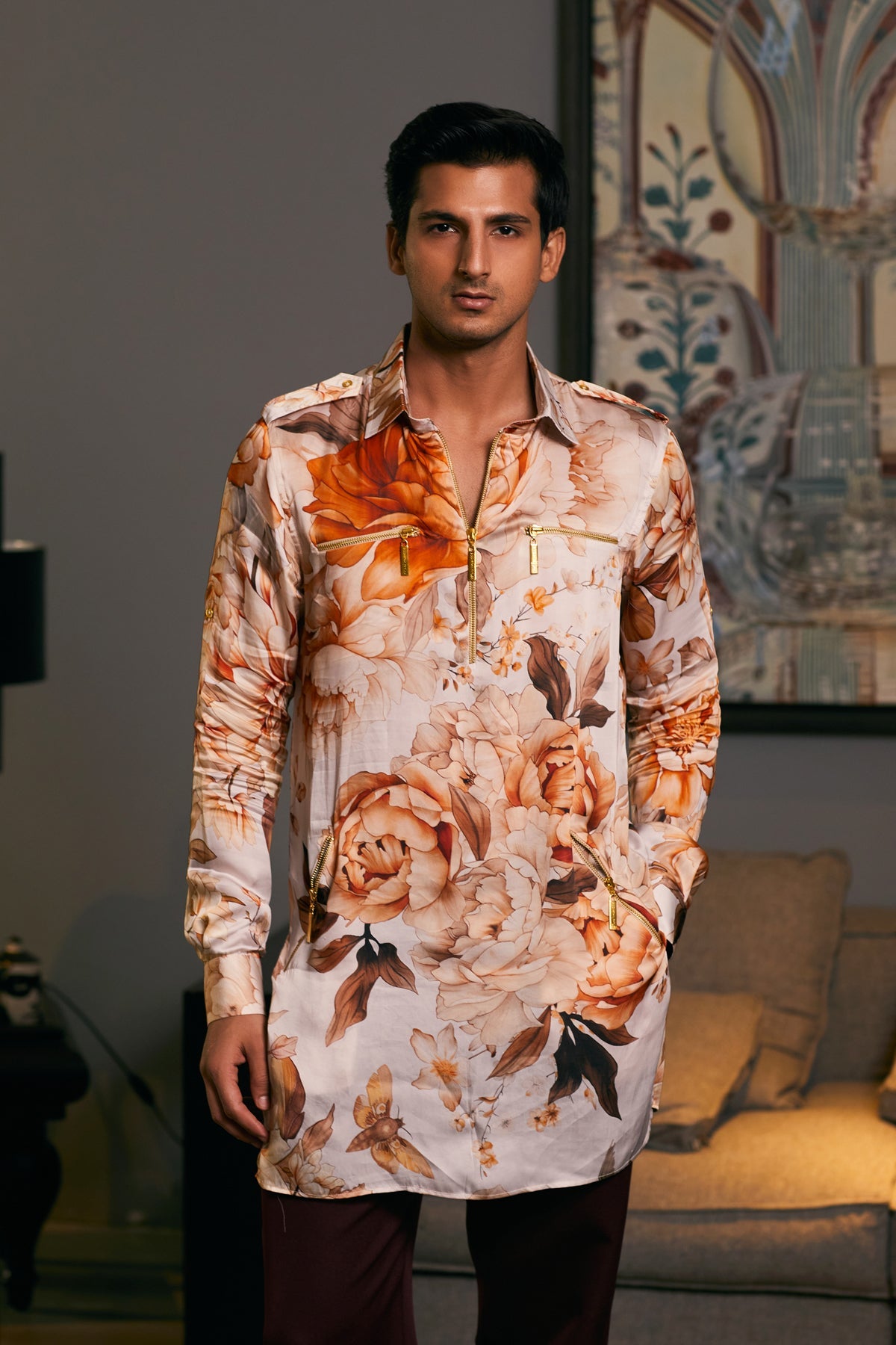 Goe Moth Printed Zipper Kurta (B)