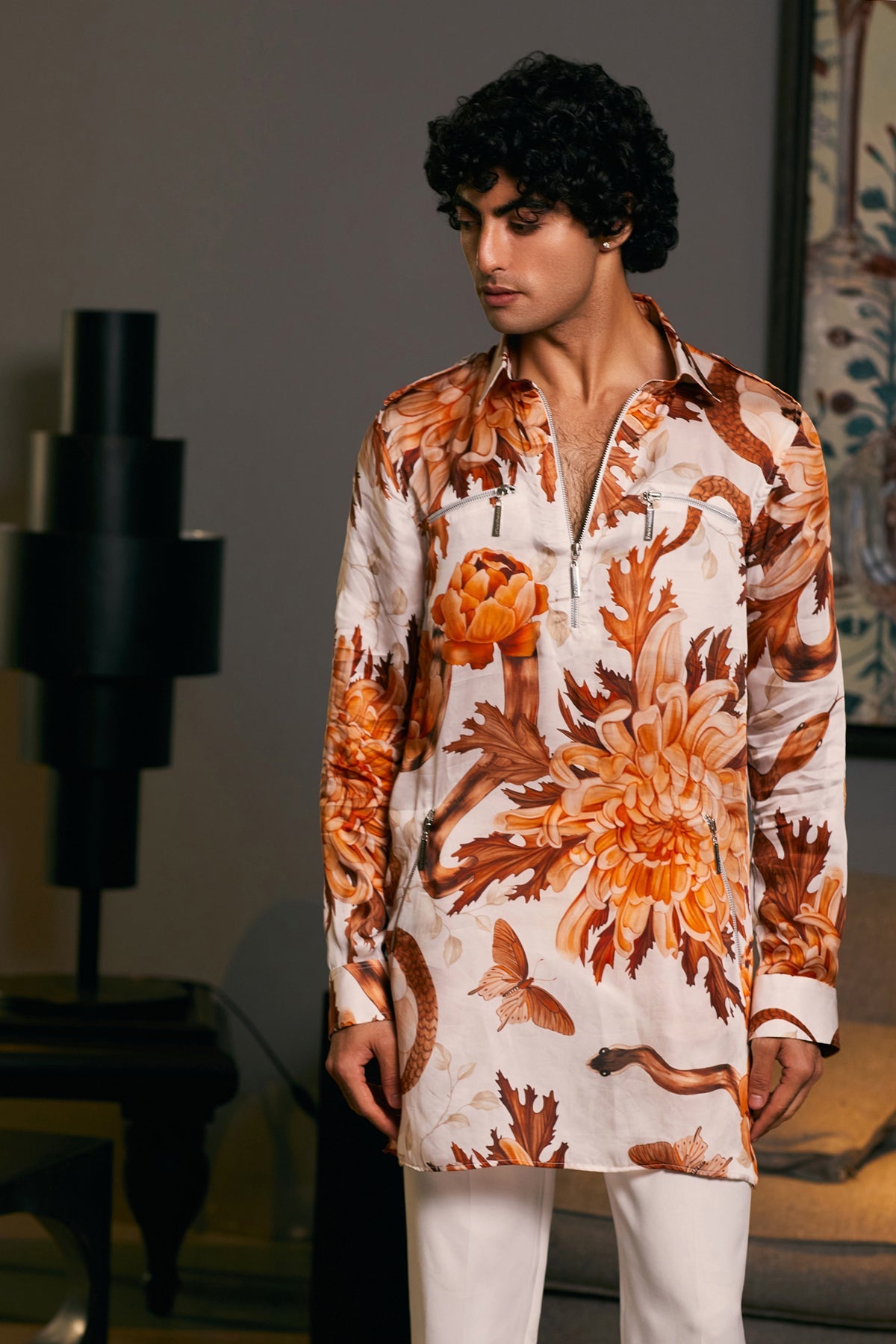 Goe Snake Printed Zipper Kurta (C)
