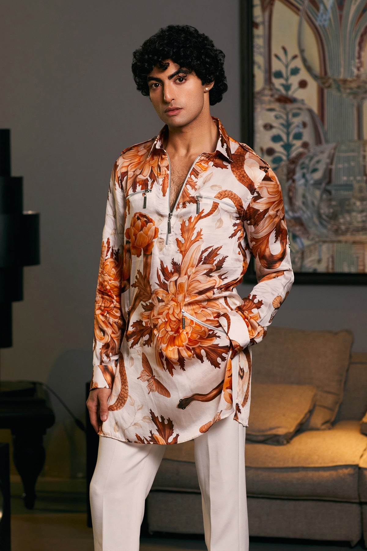 Goe Snake Printed Zipper Kurta (C)