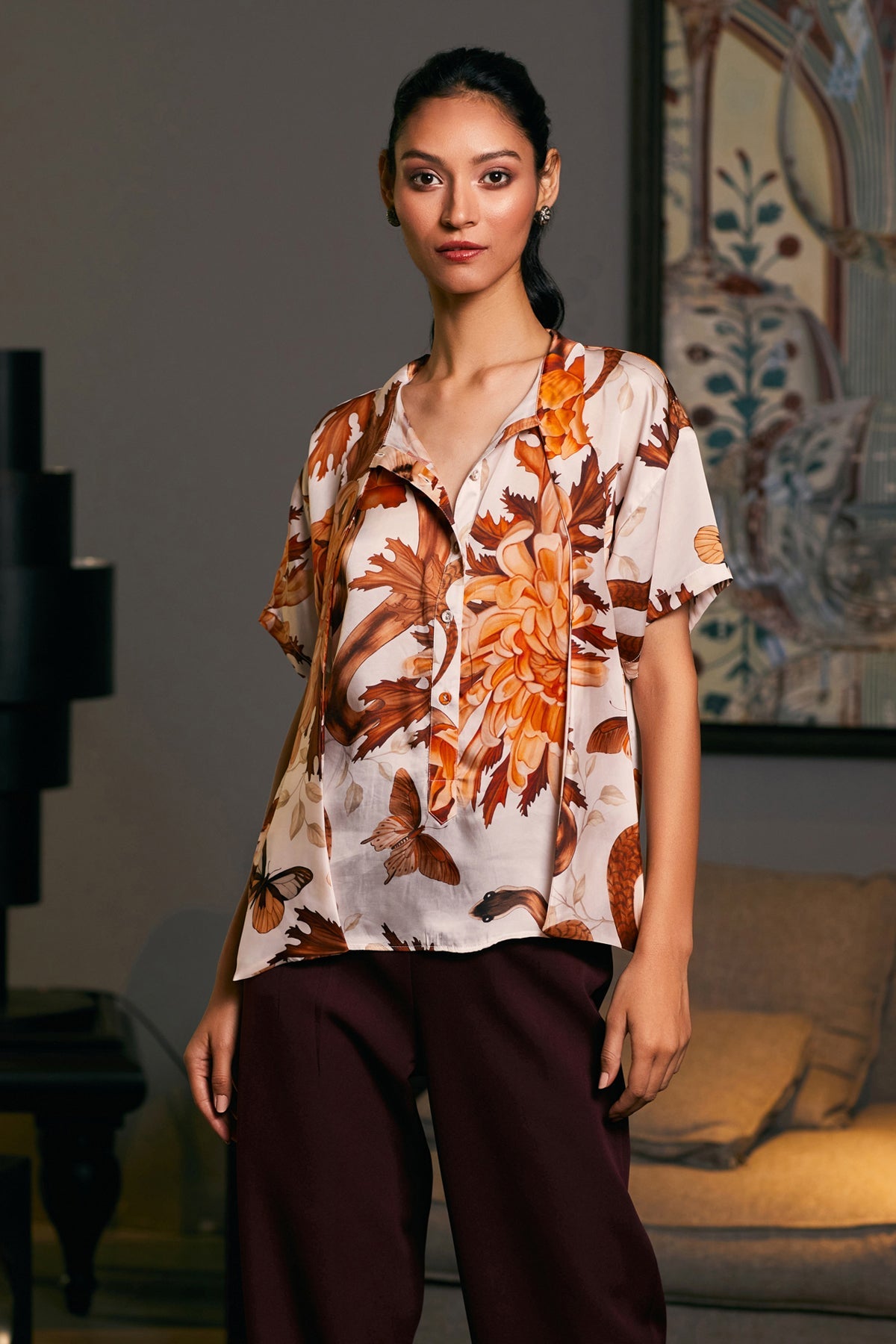 Goe Snake Printed Bow Top (C)