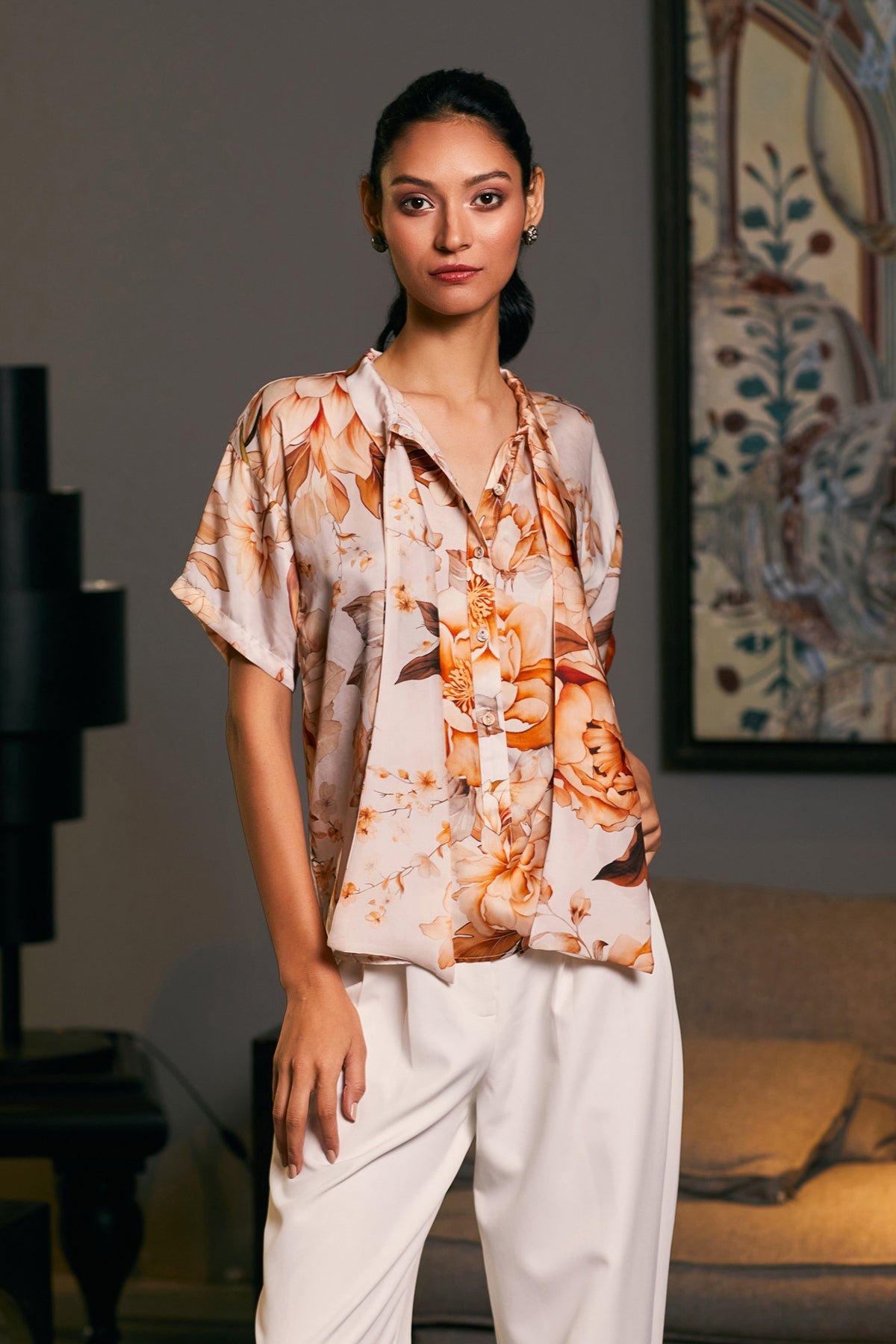 Goe Moth Printed Bow Top (B)