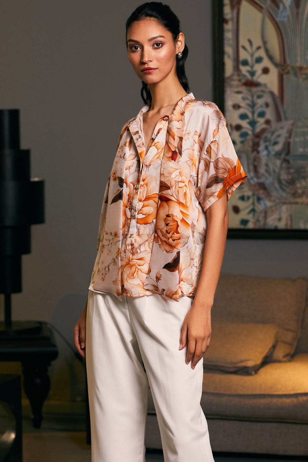 Goe Moth Printed Bow Top (B)