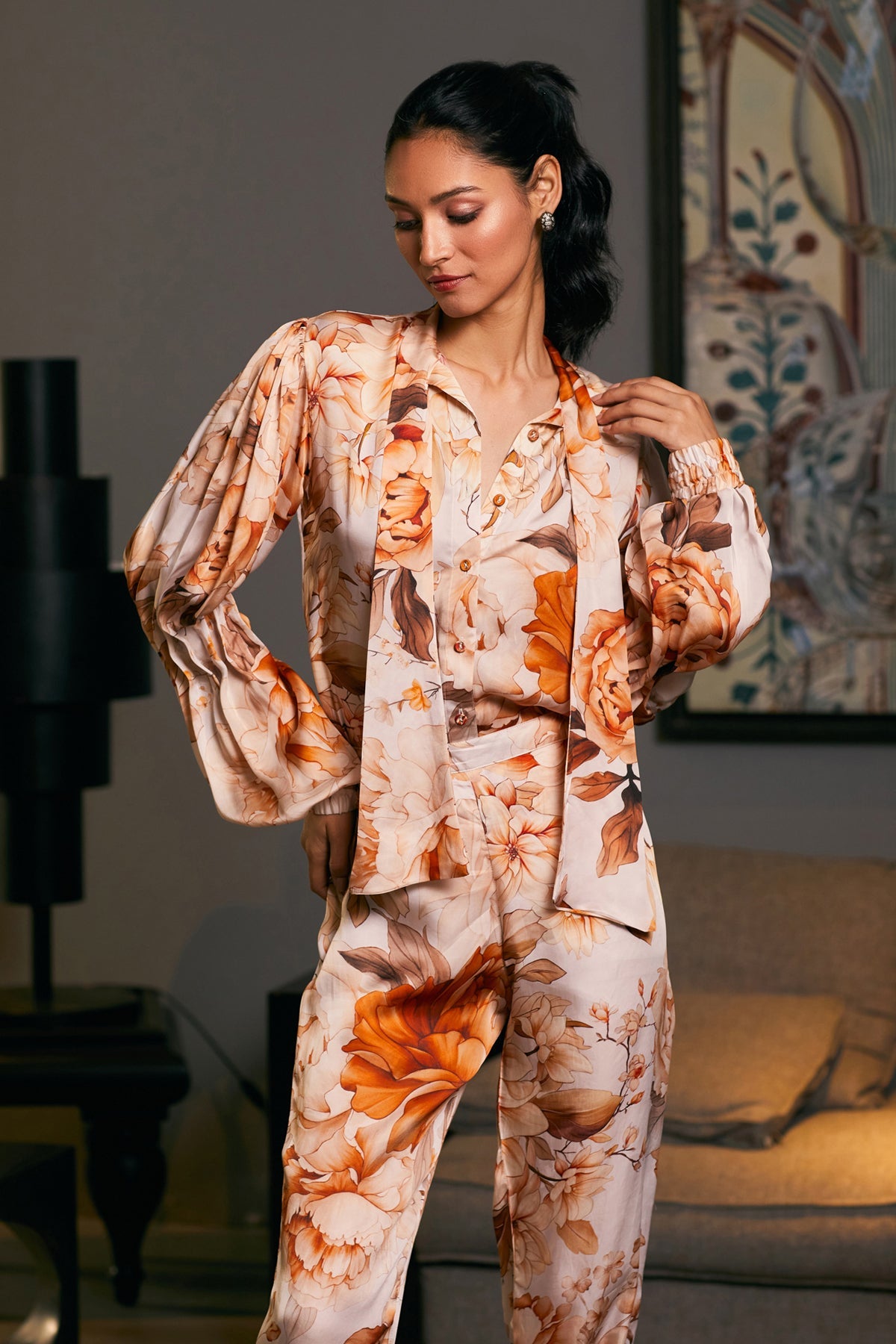 Goe Moth Printed Pleated Co-Ord Set (B)
