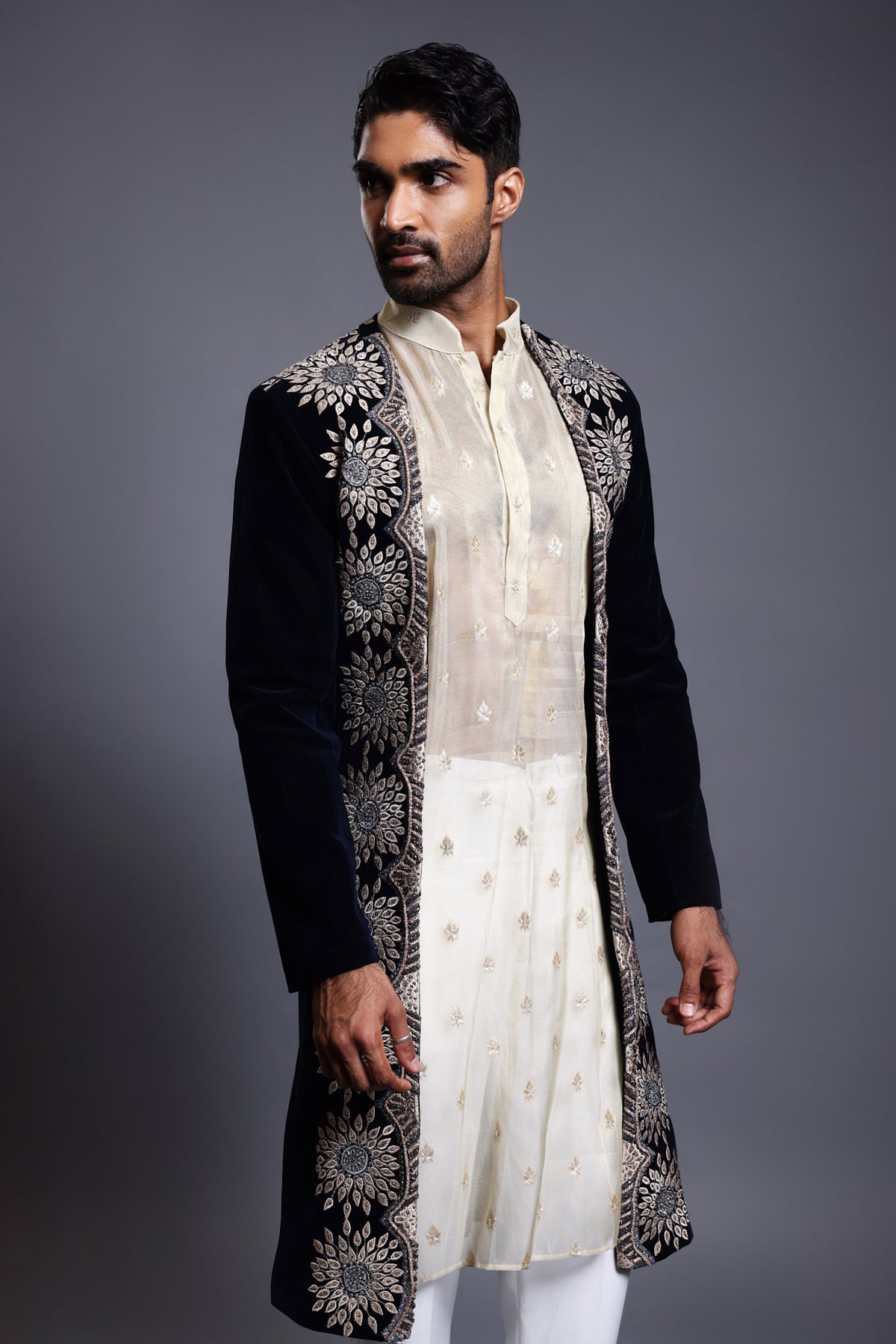 Cf Open Sherwani Navy