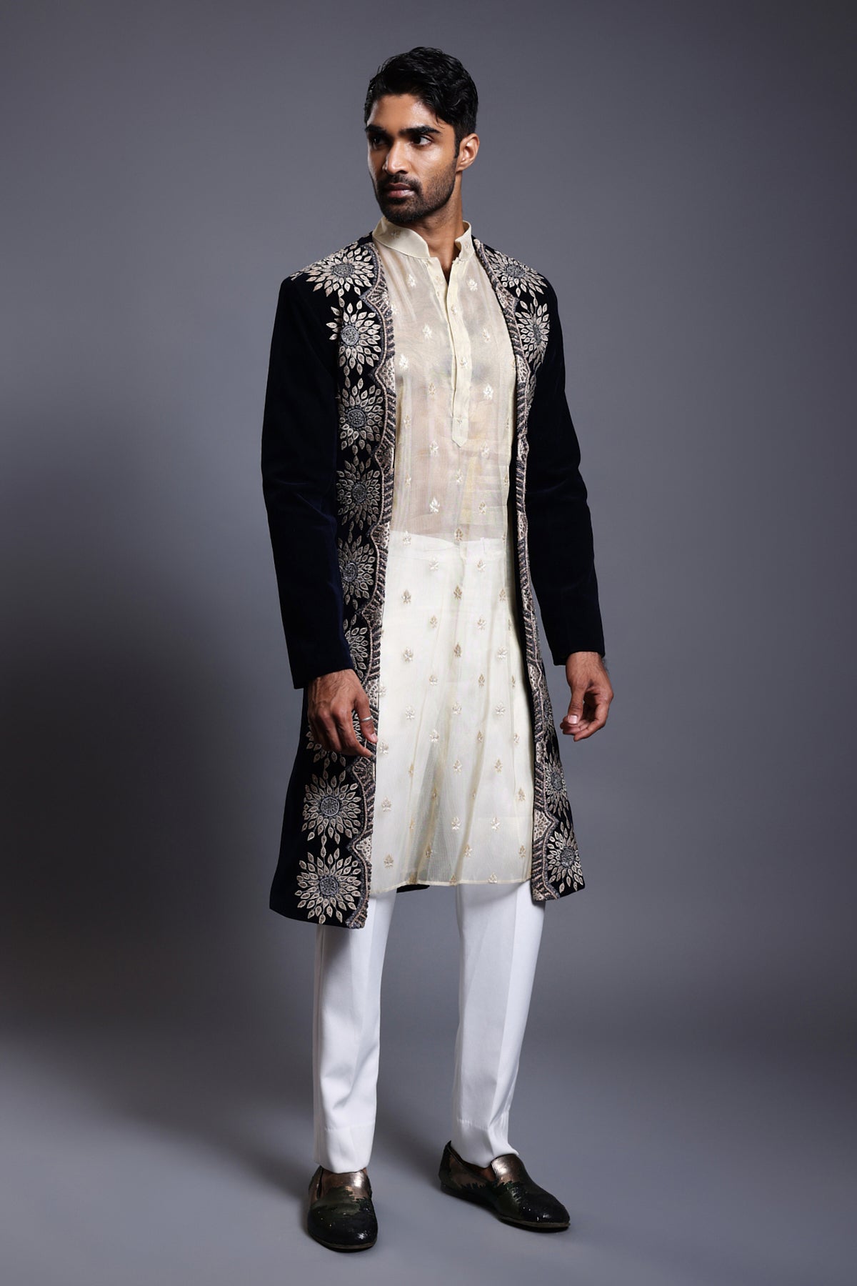 Cf Open Sherwani Navy
