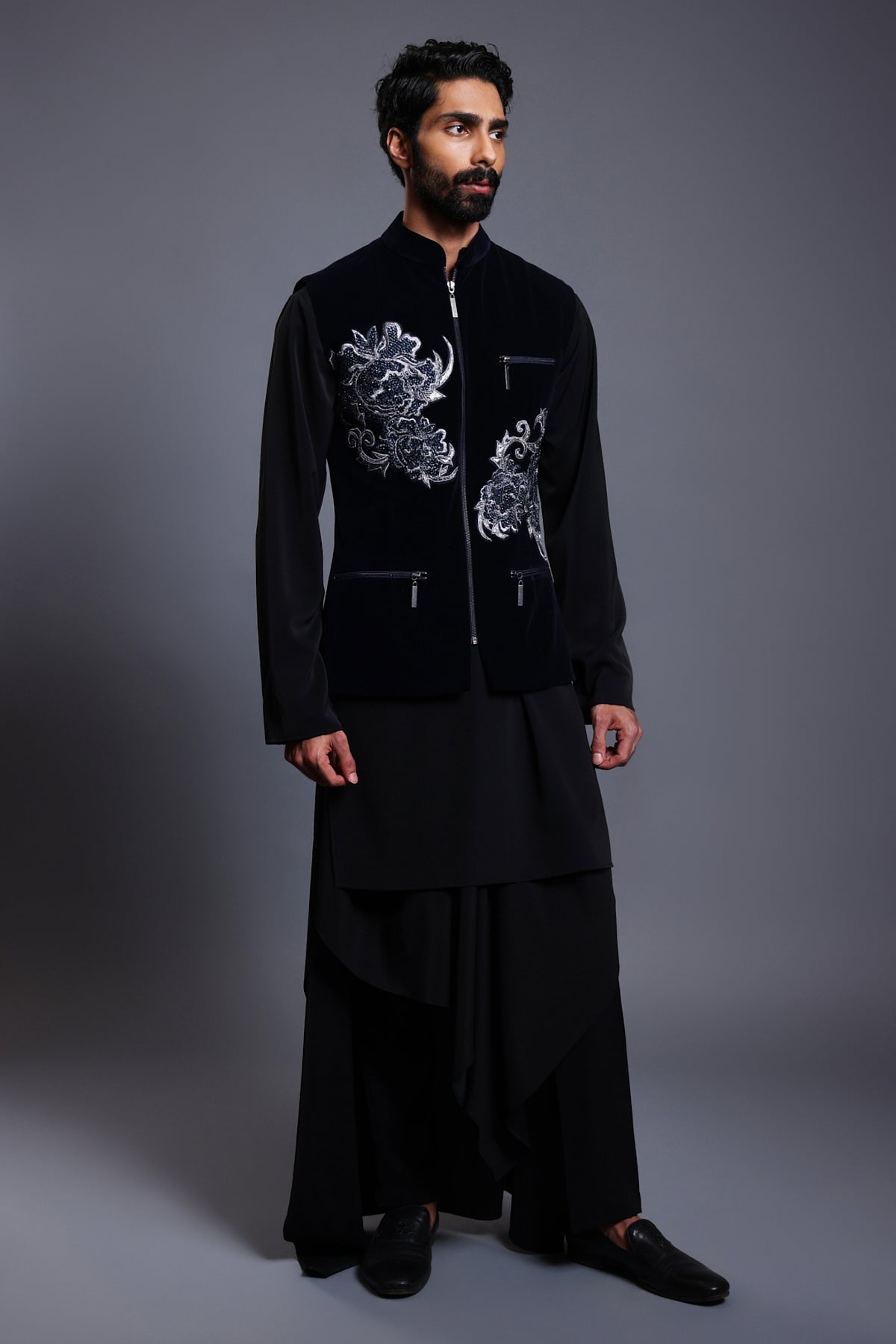 Cf Zari Floral Bandi Set Navy