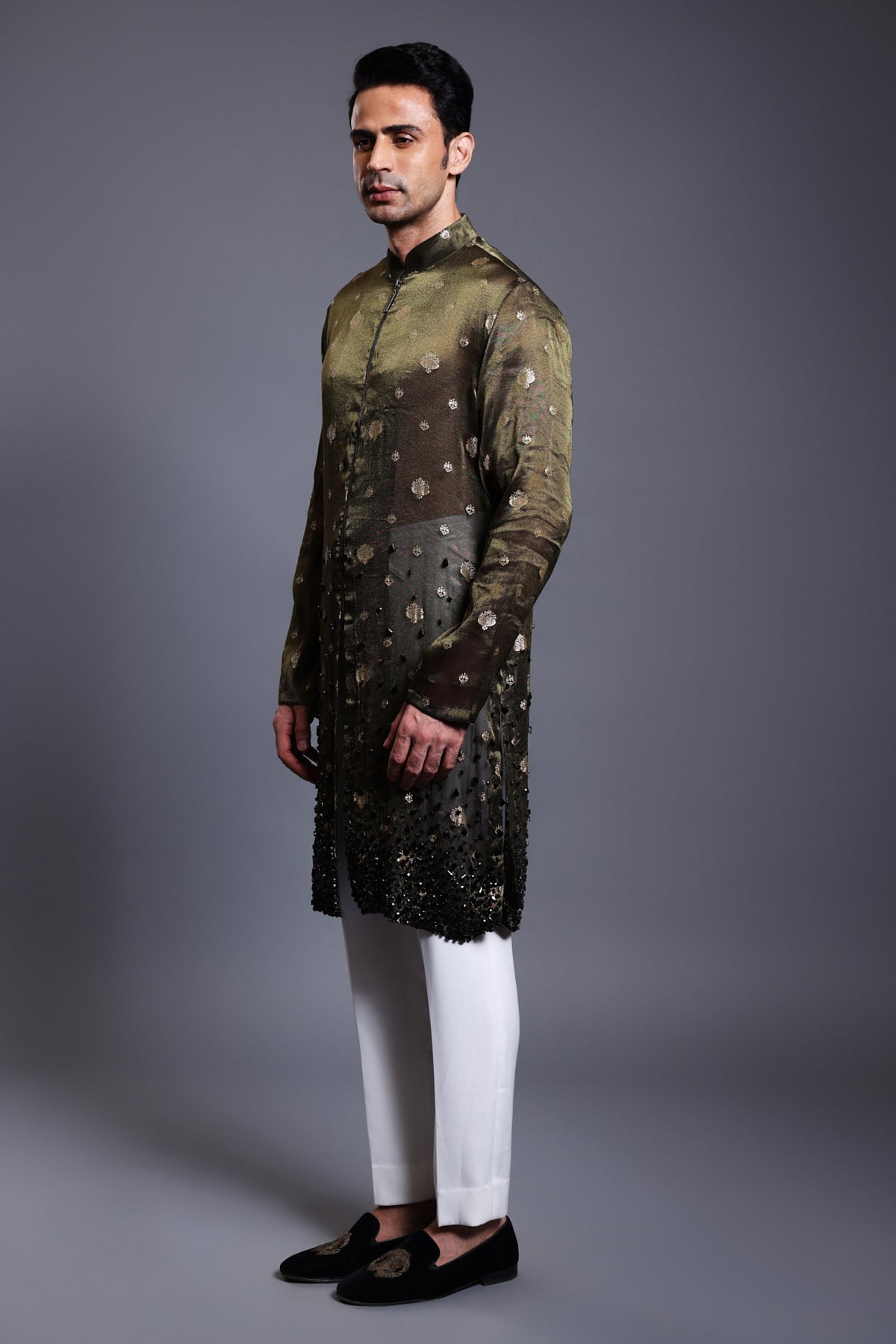 Cf Chanderi Zircon Kurta Emerald