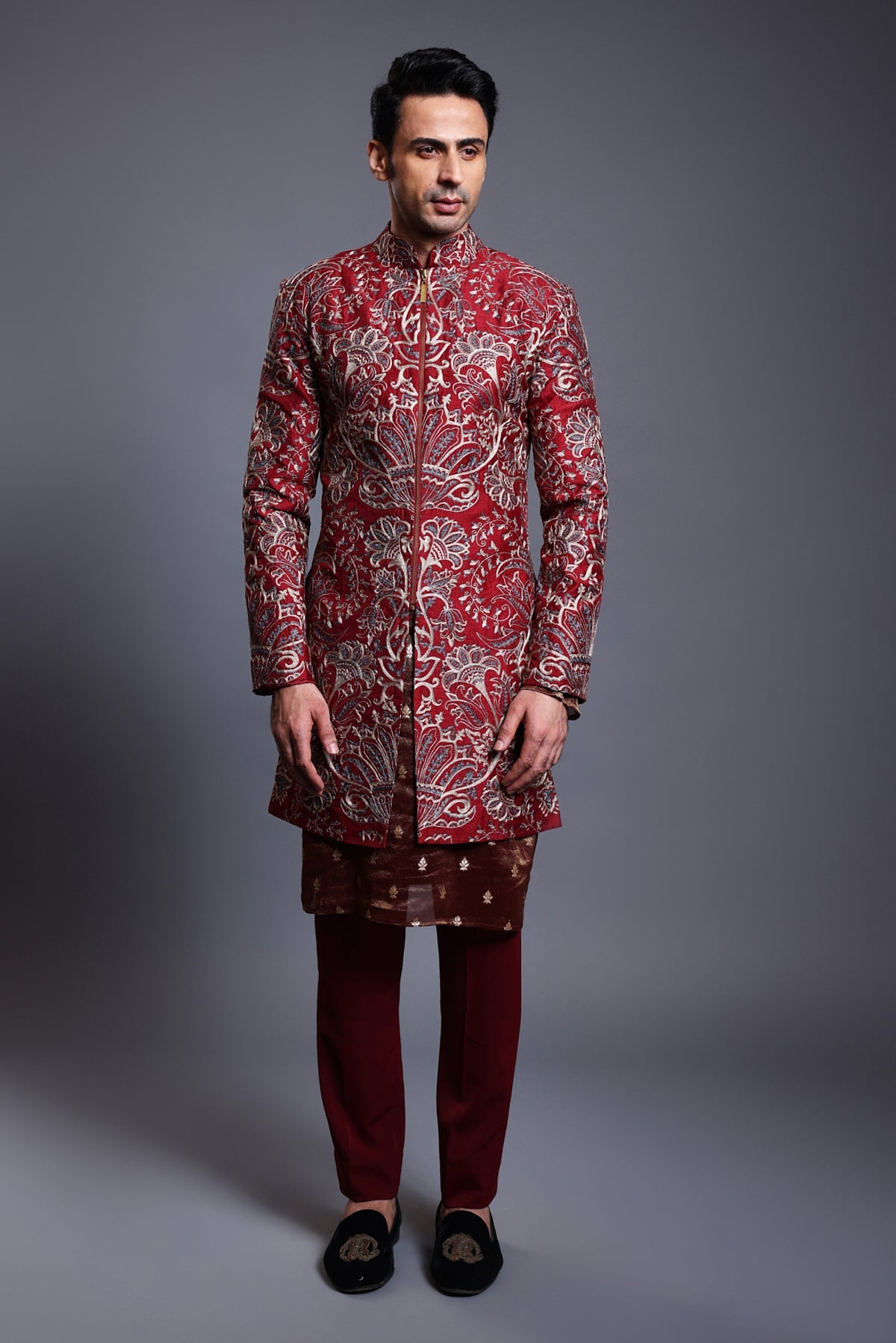 Cf Aari Sherwani Maroon