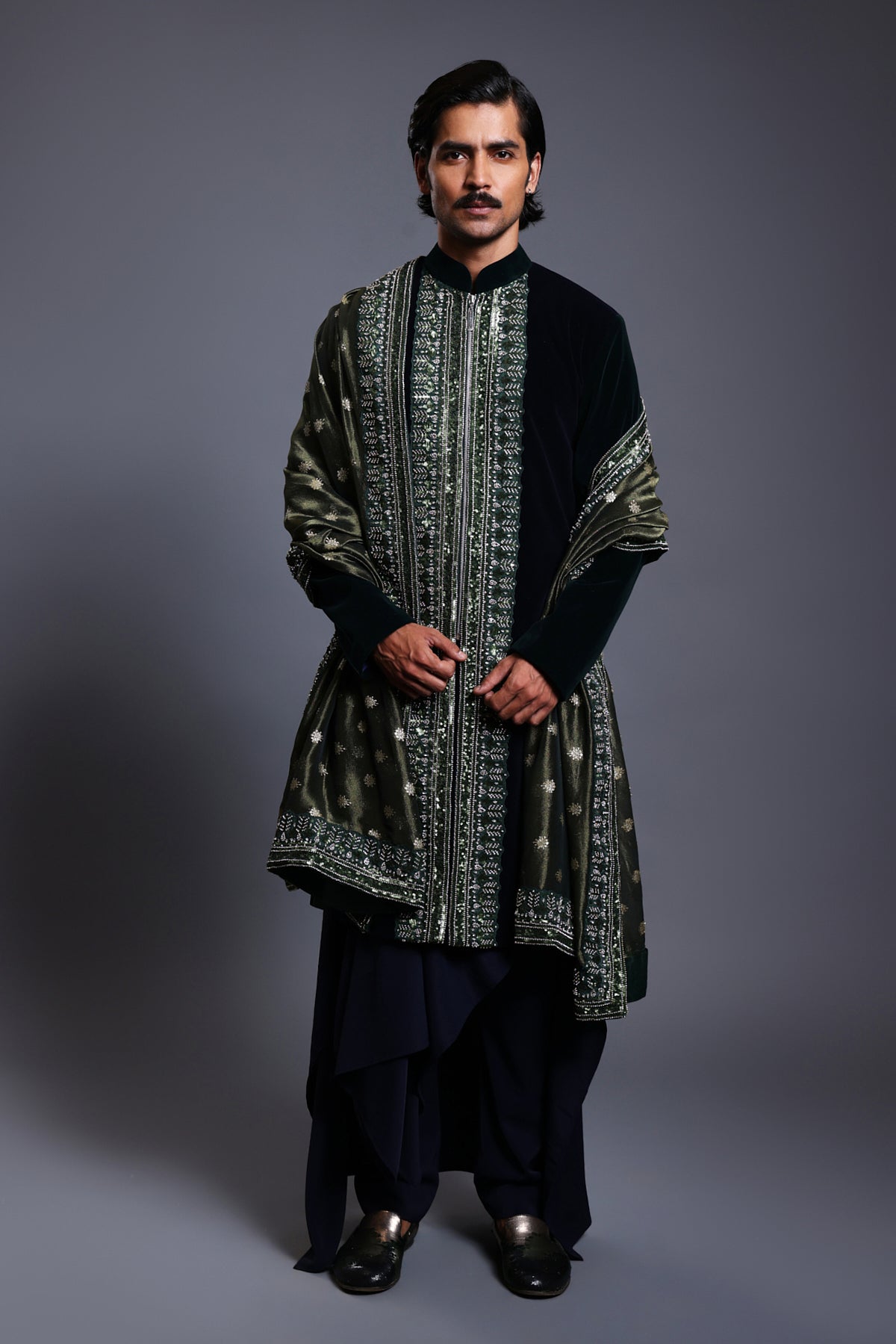 Cf Embroidered Sherwani Emerald
