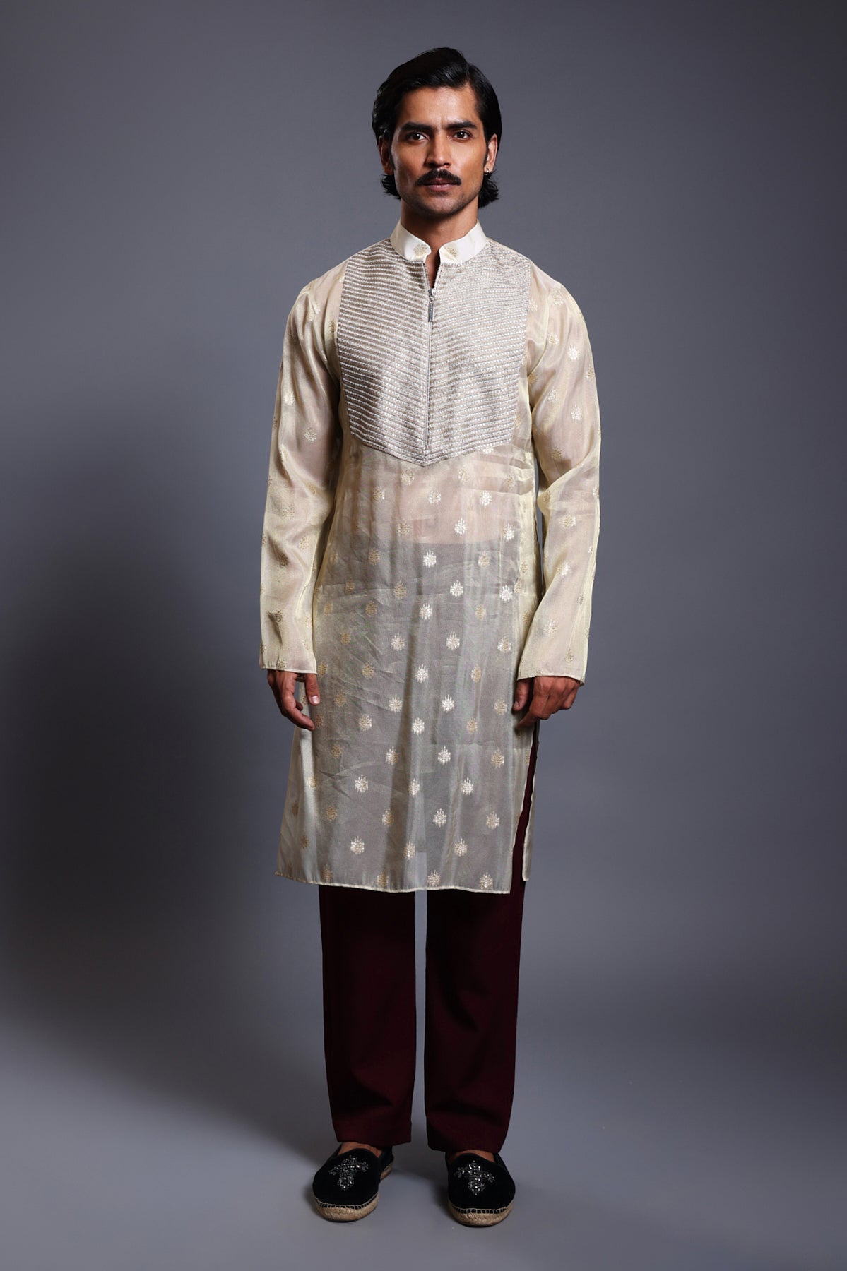Cf Crystal Yoke Kurta Ivory