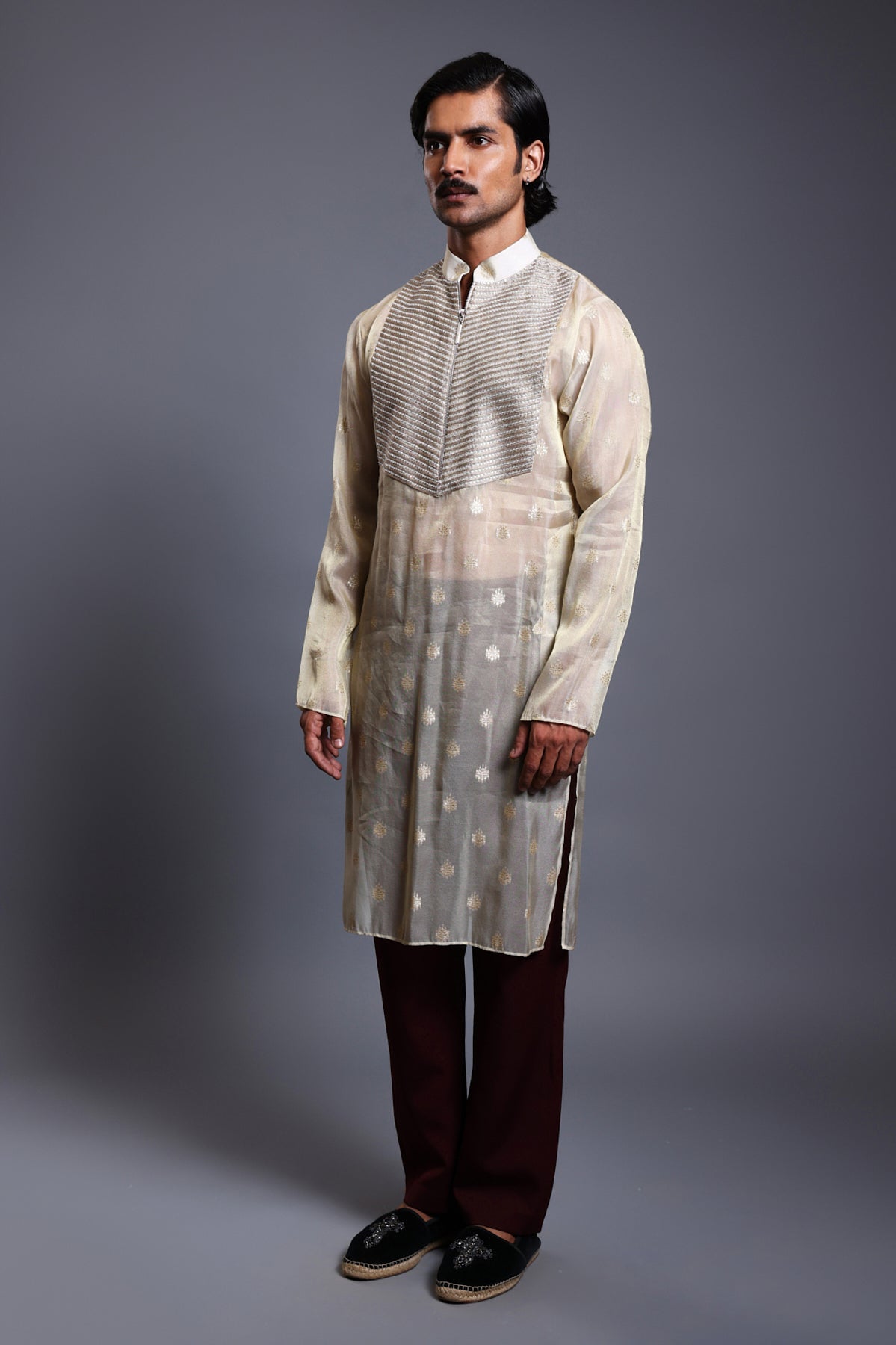 Cf Crystal Yoke Kurta Ivory