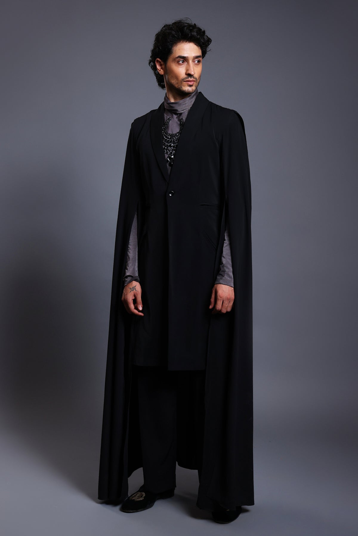 Cf Draped Overcoat Black