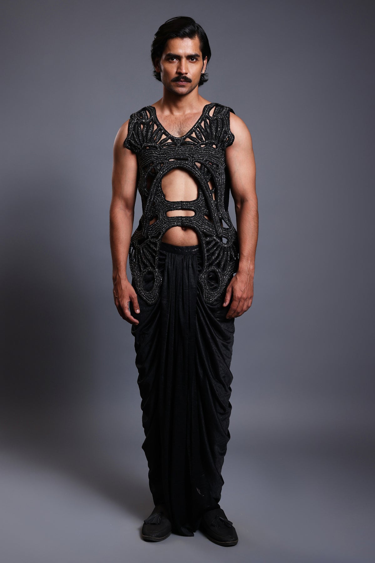 Cf Slub Draped Man Skirt Black