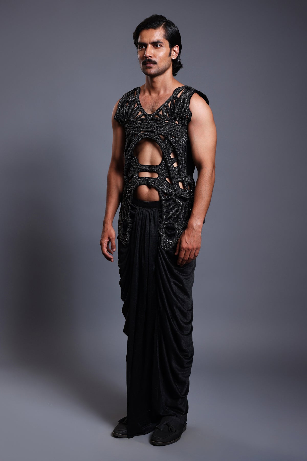 Cf Slub Draped Man Skirt Black
