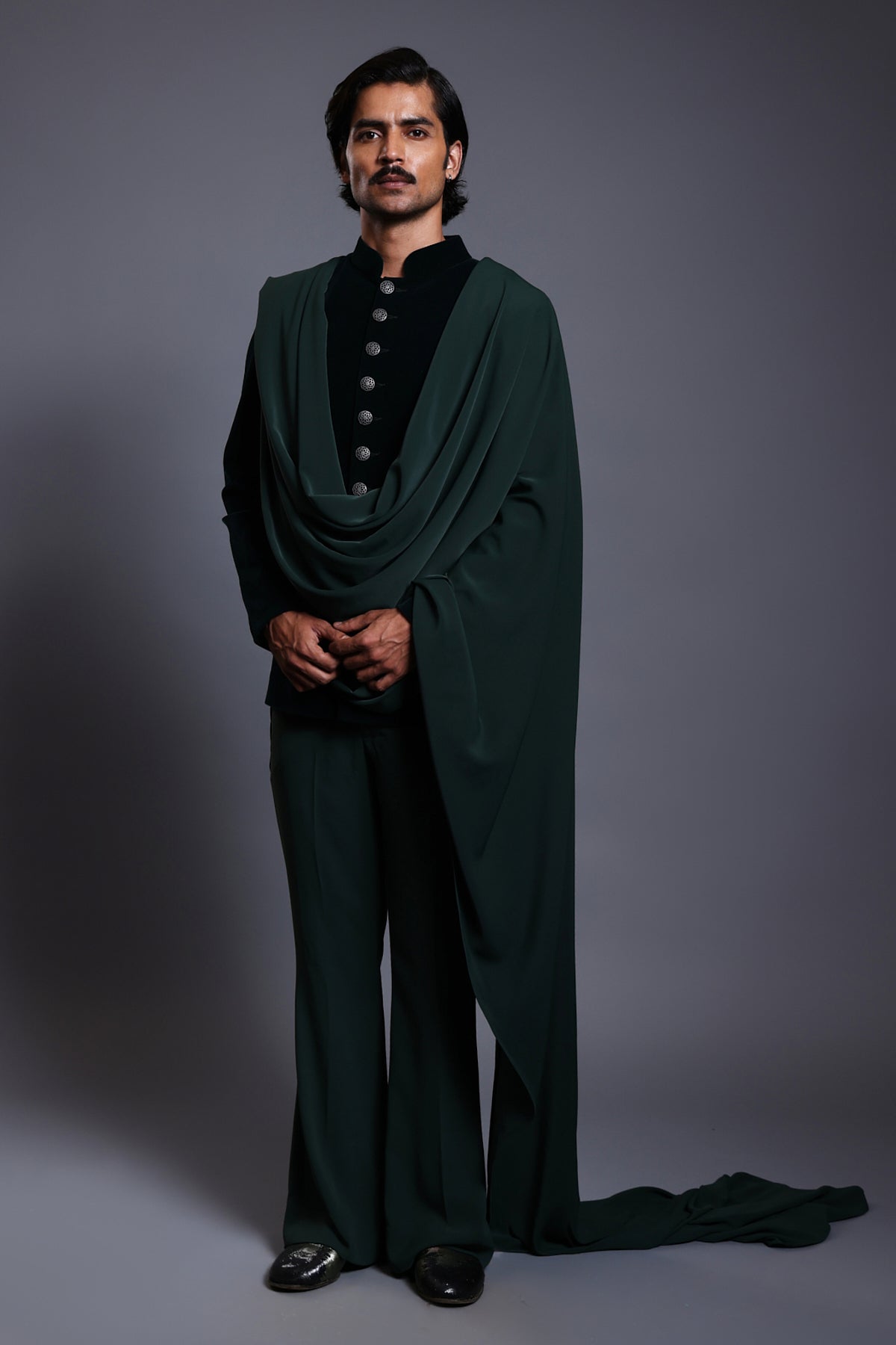Cf Draped Bandhgala Emerald