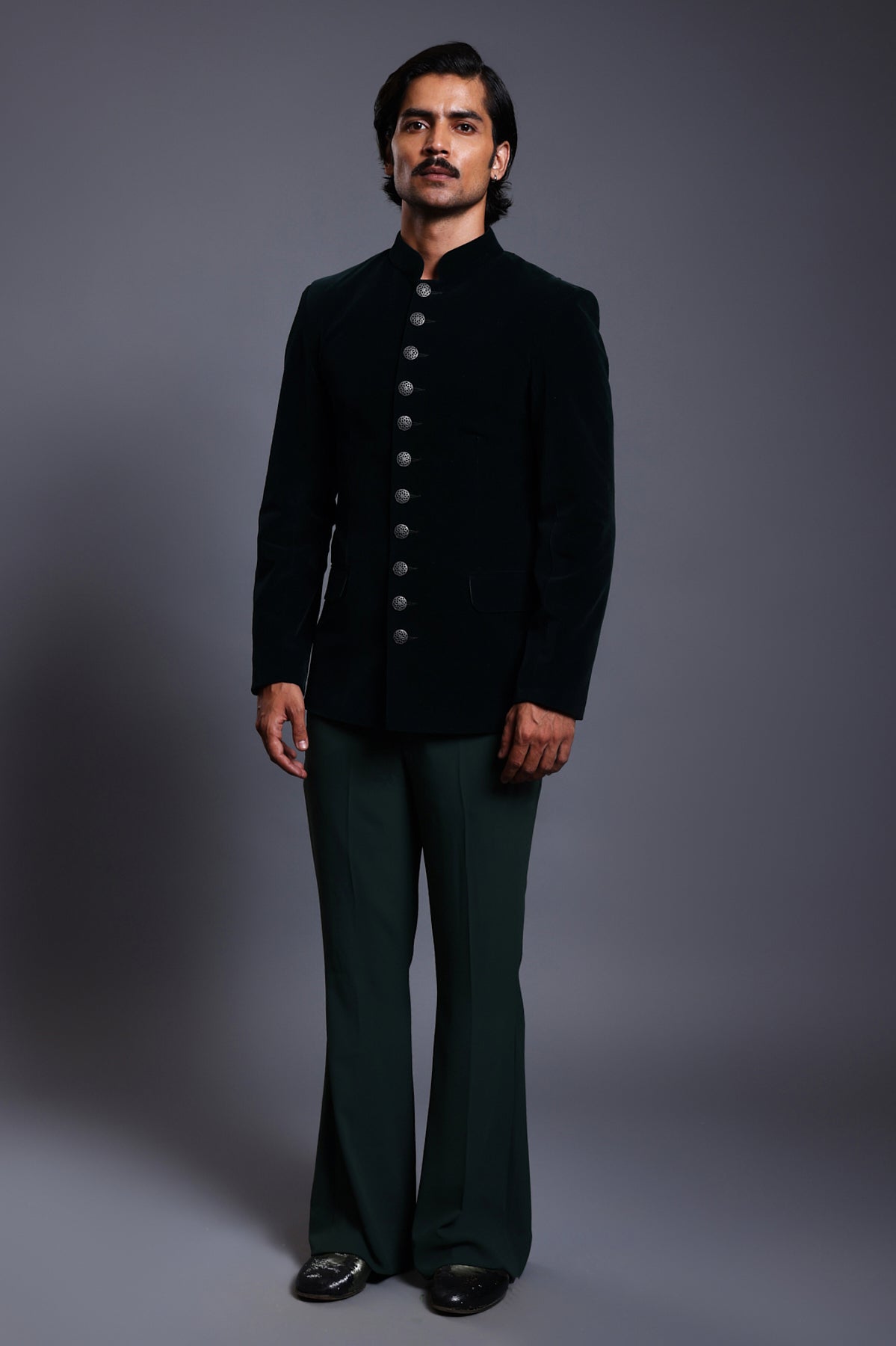 Cf Draped Bandhgala Emerald