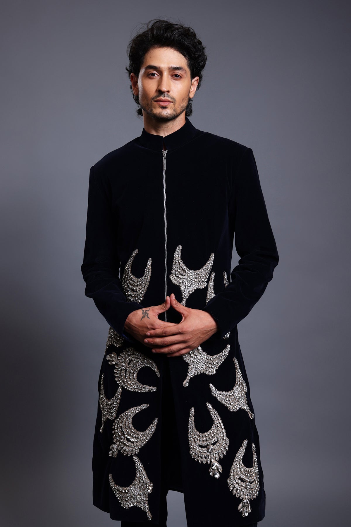 Cf Necklace Sherwani Navy / St-Icw24-Shrwn-016