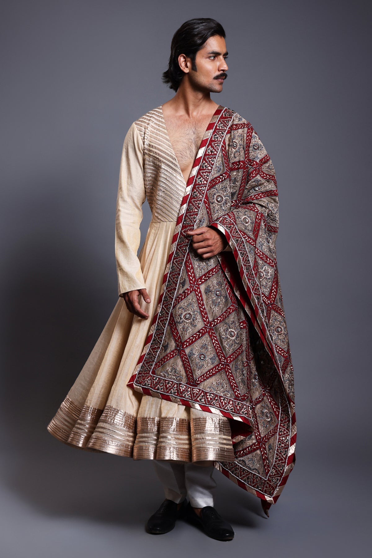 Cf Strip Work Anarkali Gold