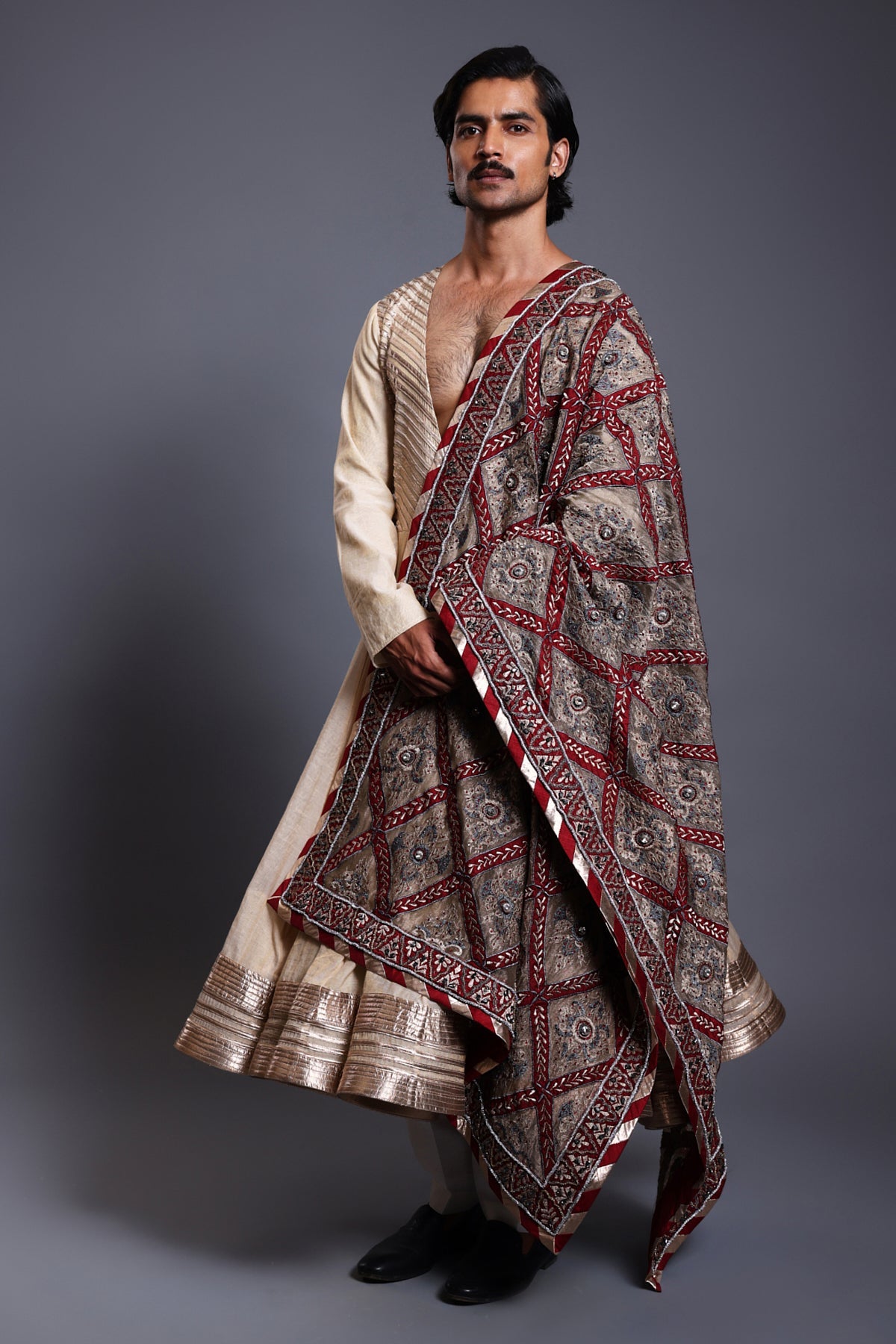 Cf Strip Work Anarkali Gold
