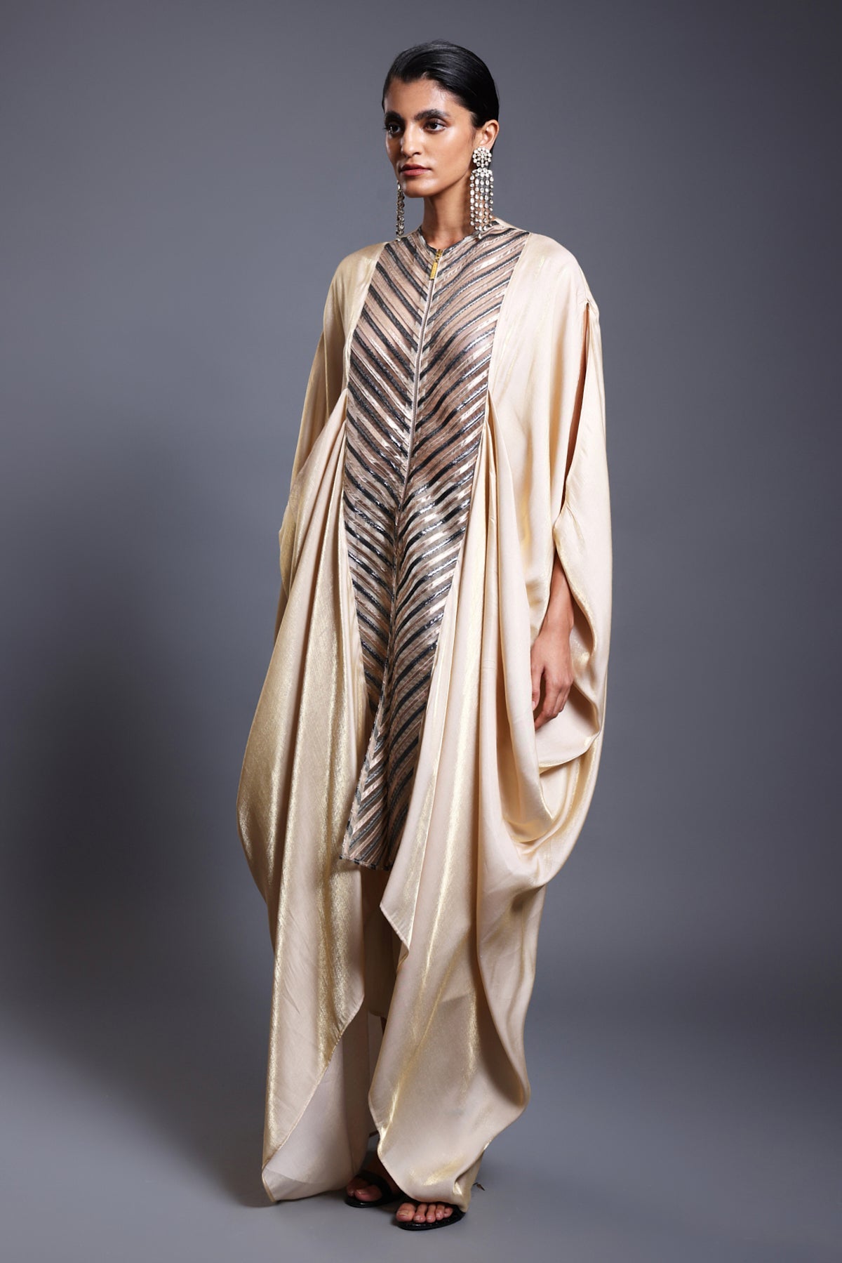 Cf Pleated Drape Kaftaan Ivory