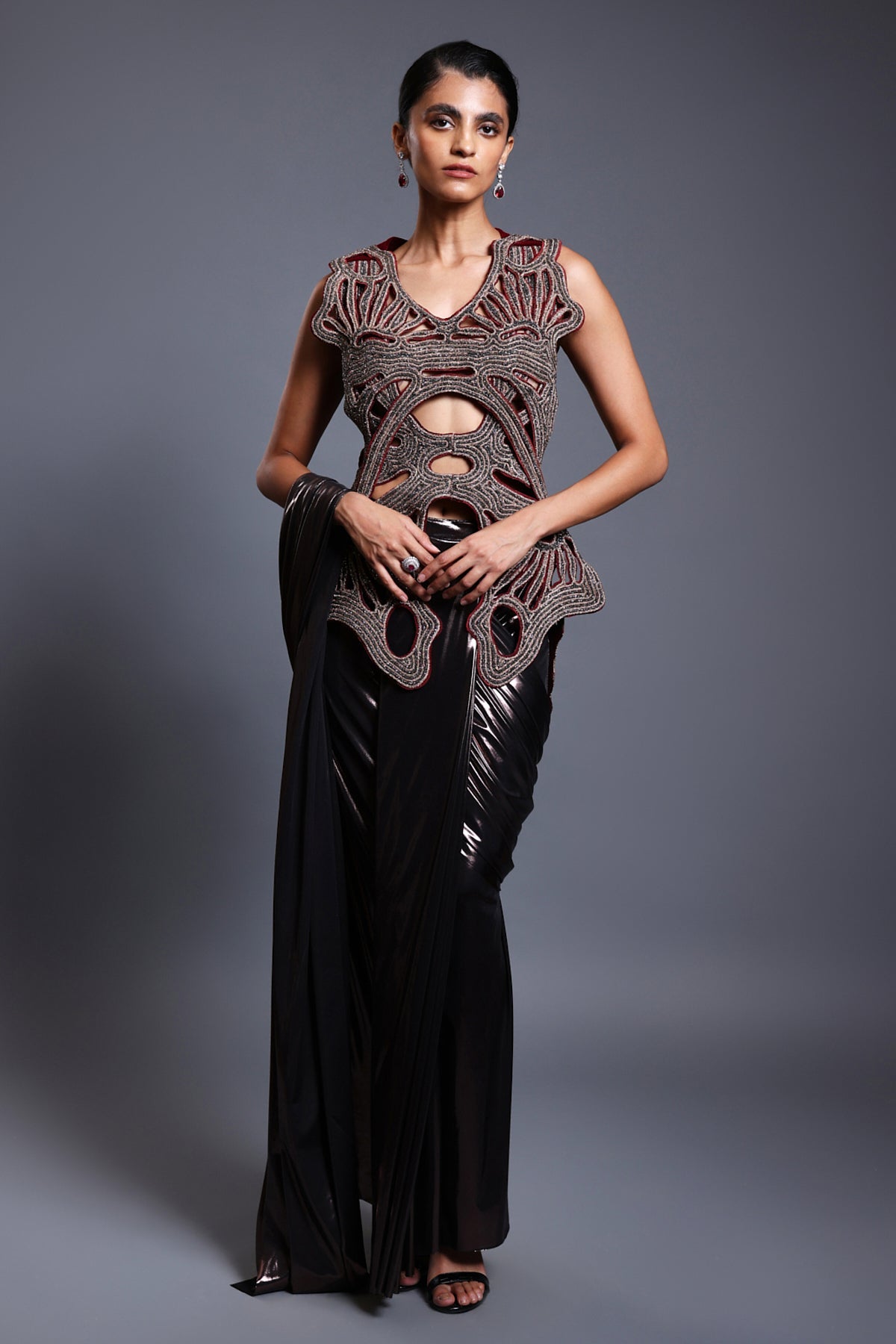 Cf Draped Saree Gunmetal