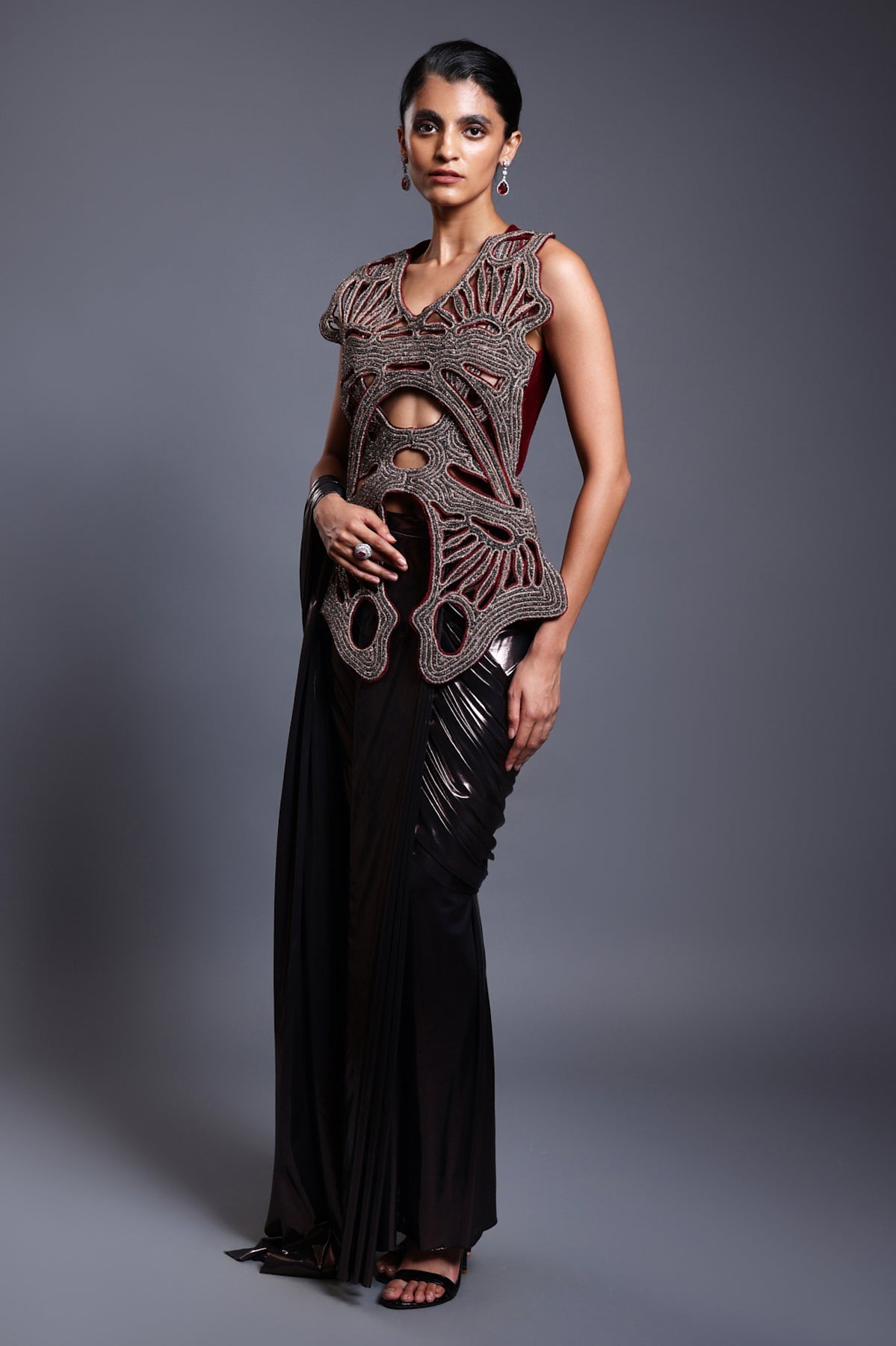 Cf Draped Saree Gunmetal
