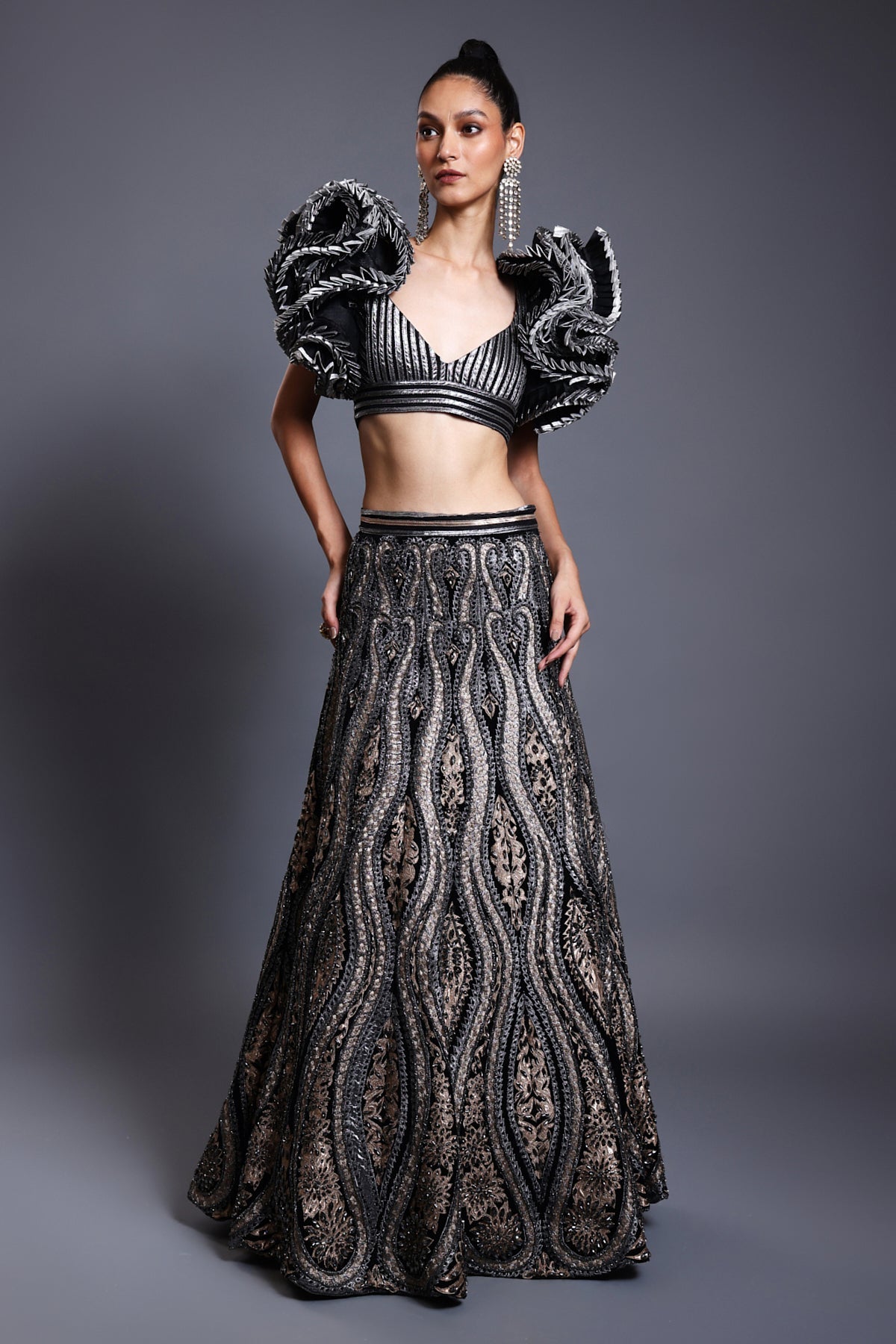 Cf Applique Lehenga Black