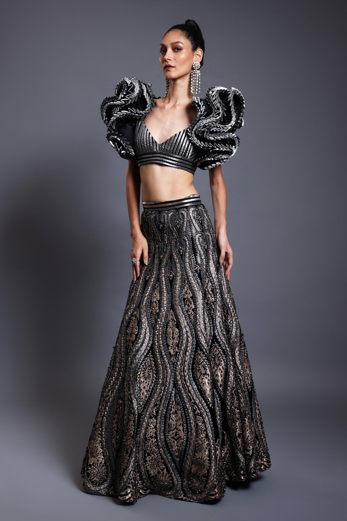 Cf Applique Lehenga Black