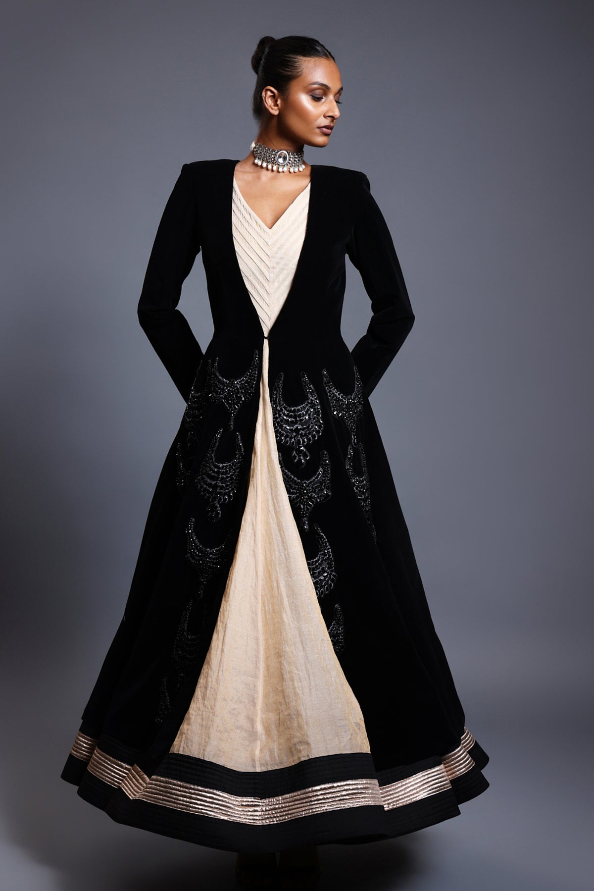 Cf Crystal Necklace Jacket Black