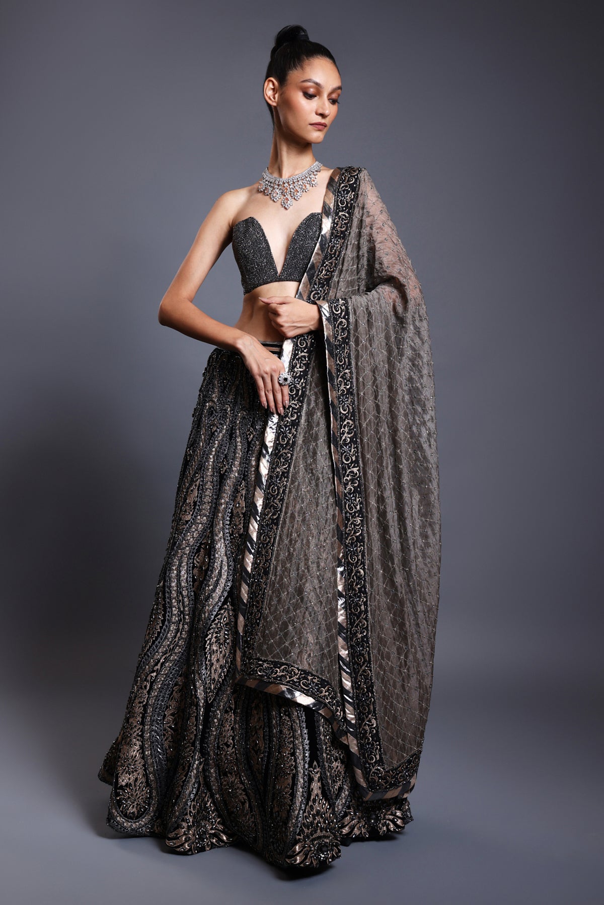Cf Applique Lehenga Black