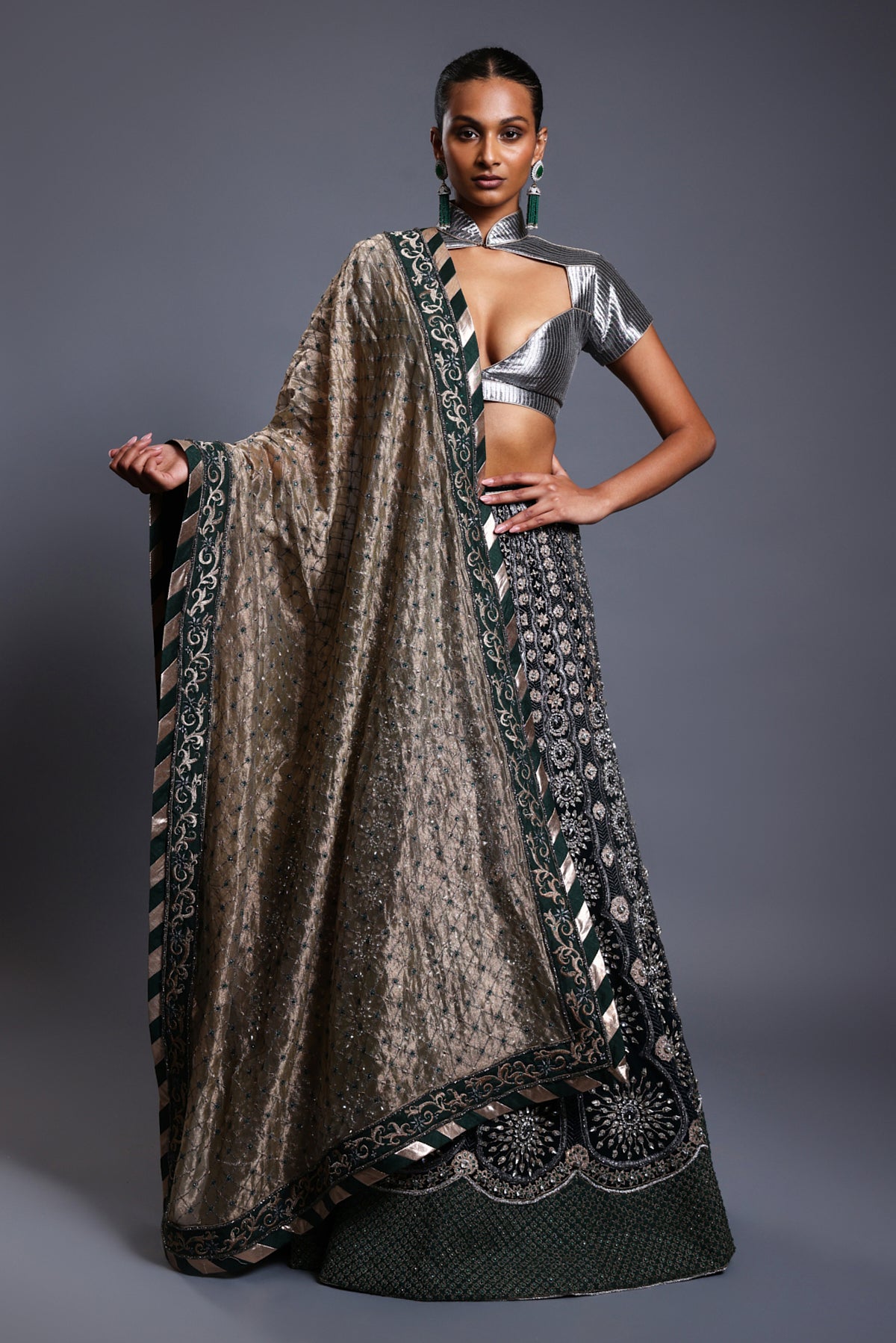 Cf Applique Lehenga Emerald