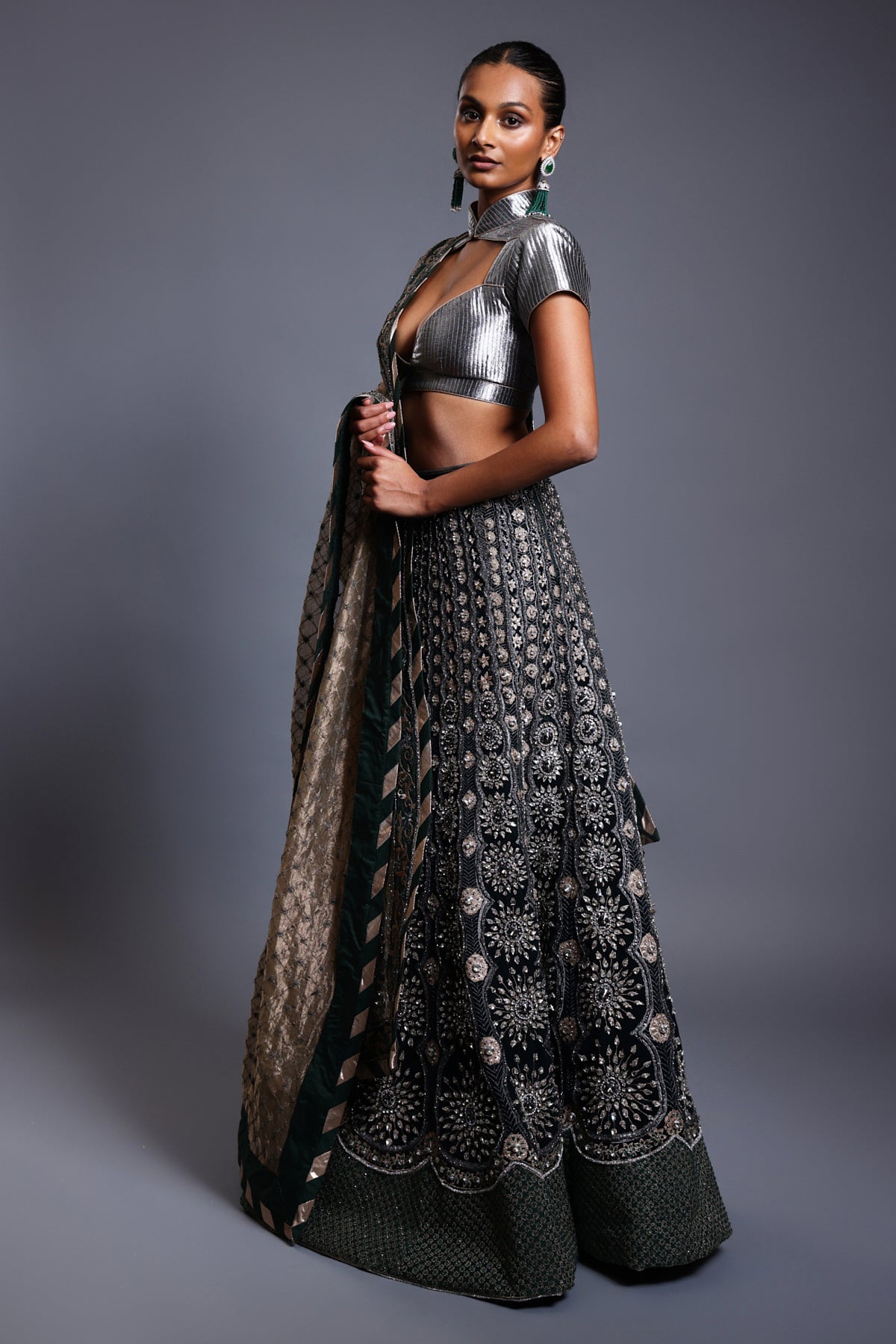 Cf Applique Lehenga Emerald