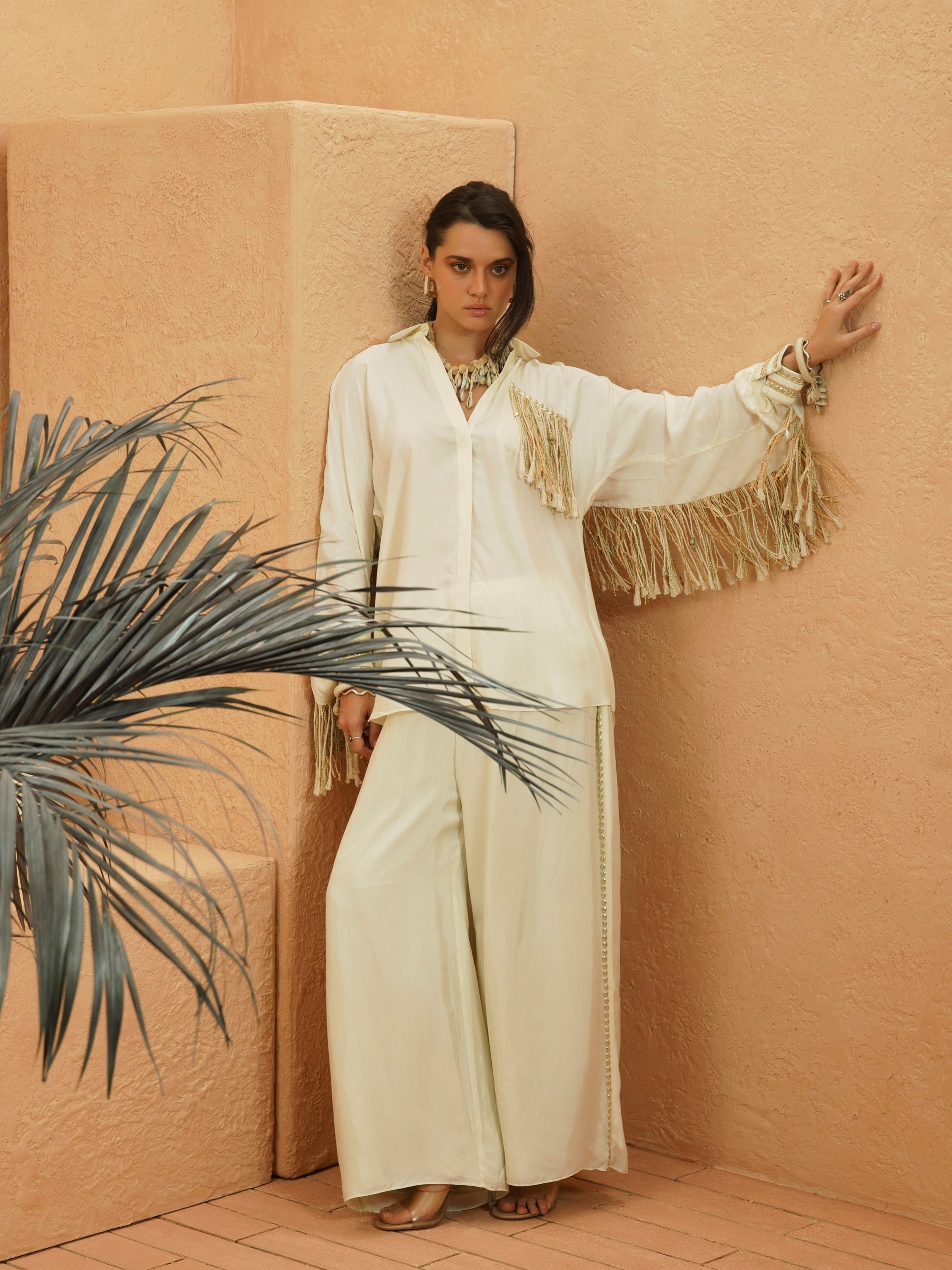 Samira Beige Tasseled Co-Ord Set