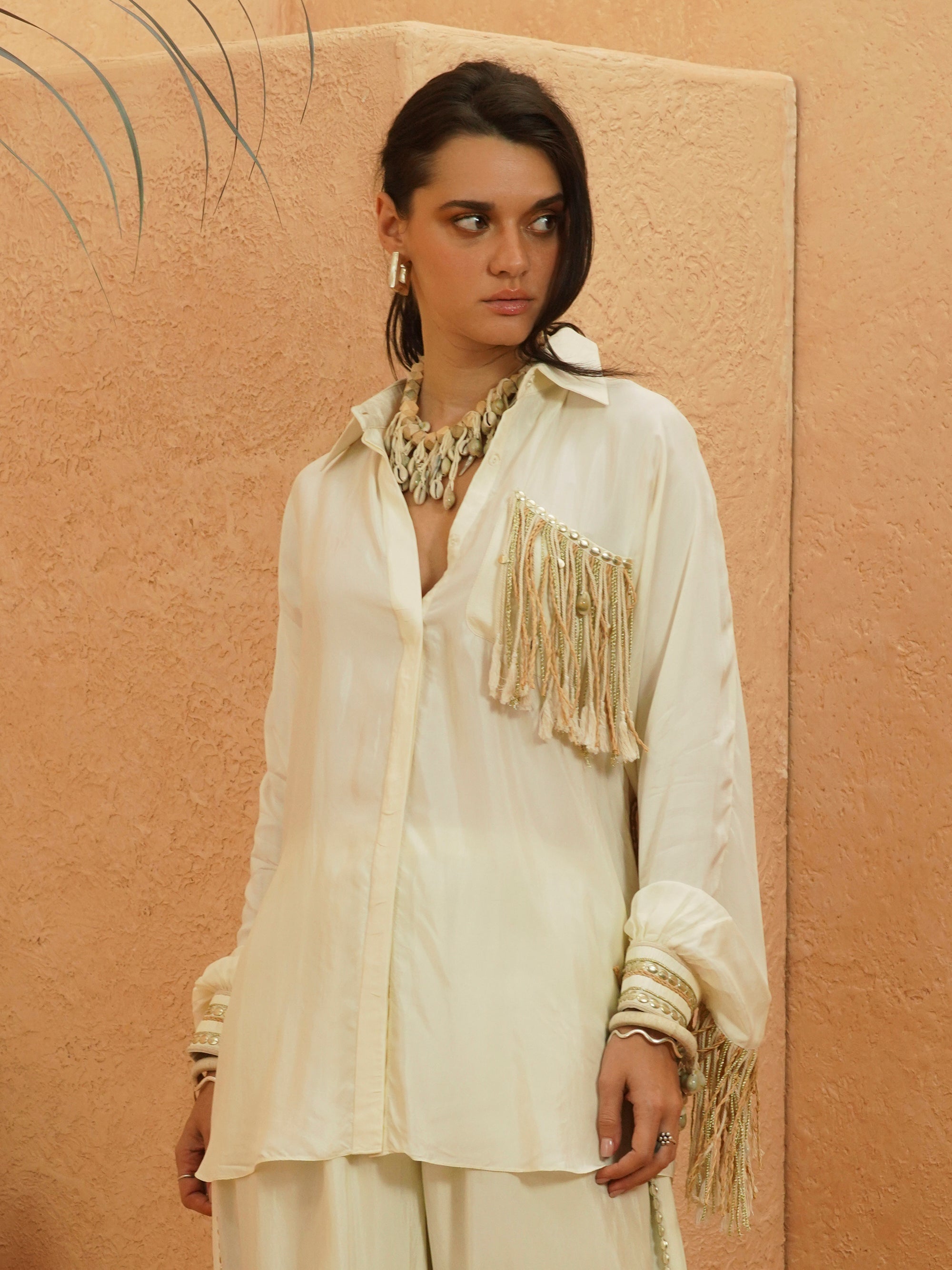 Samira Beige Tasseled Co-Ord Set