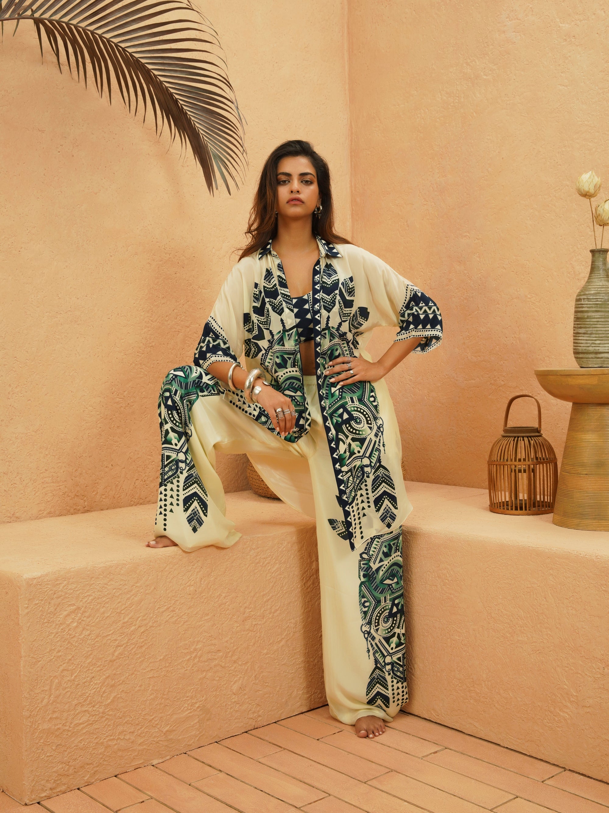 Afreen Mask Co-Ord Set With Printed Bustier