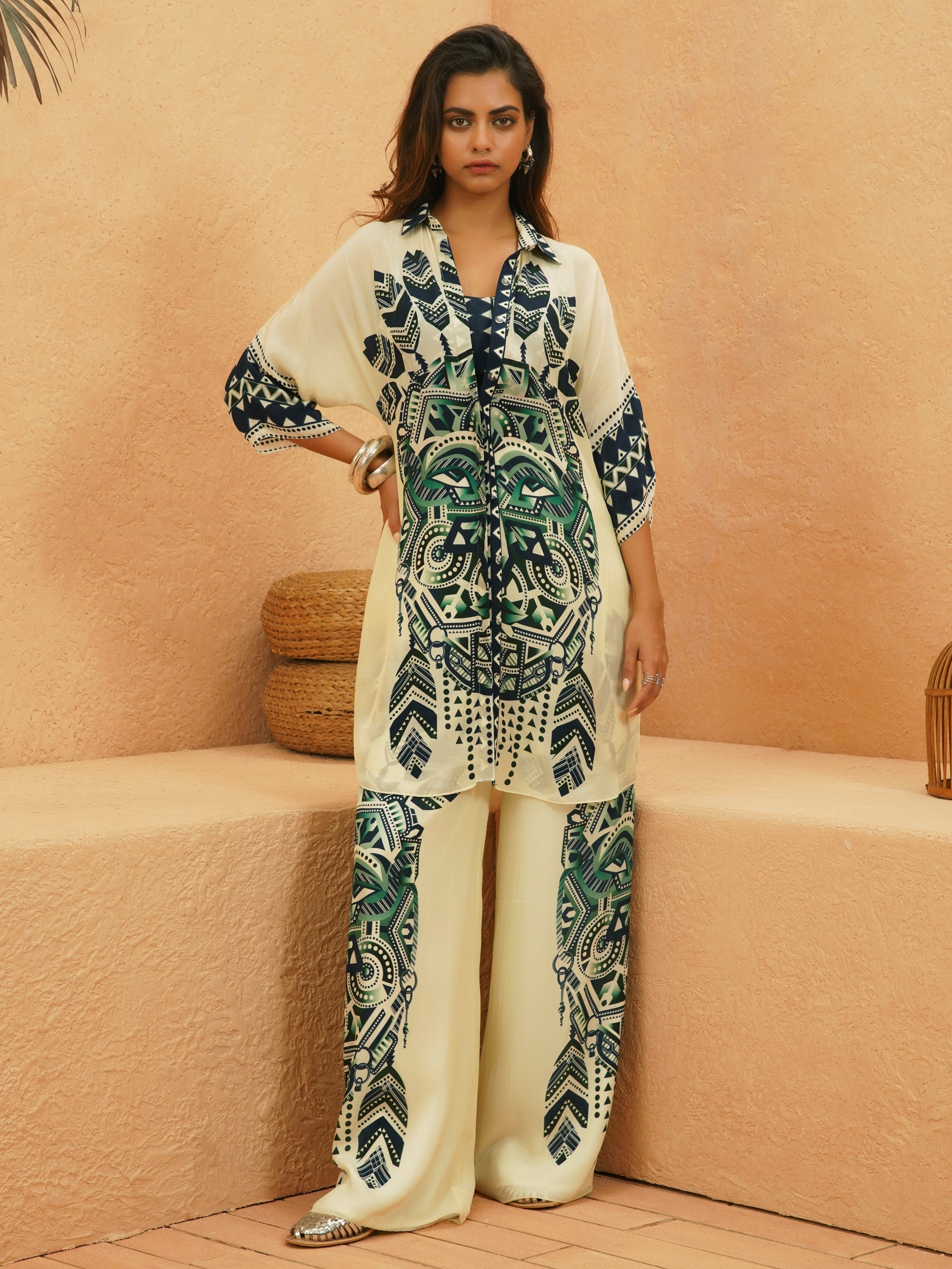 Afreen Mask Co-Ord Set With Printed Bustier