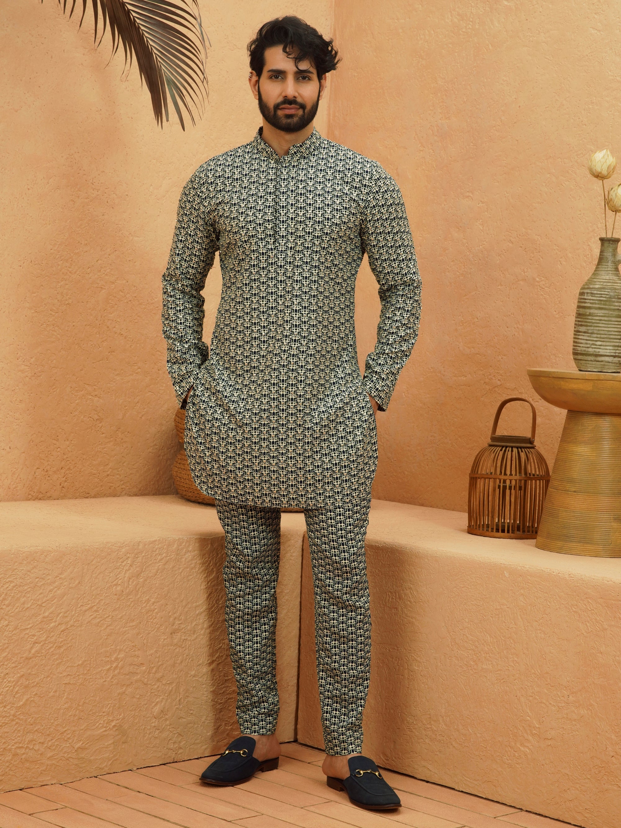 Kuba Embellished & Printed Kurta Set
