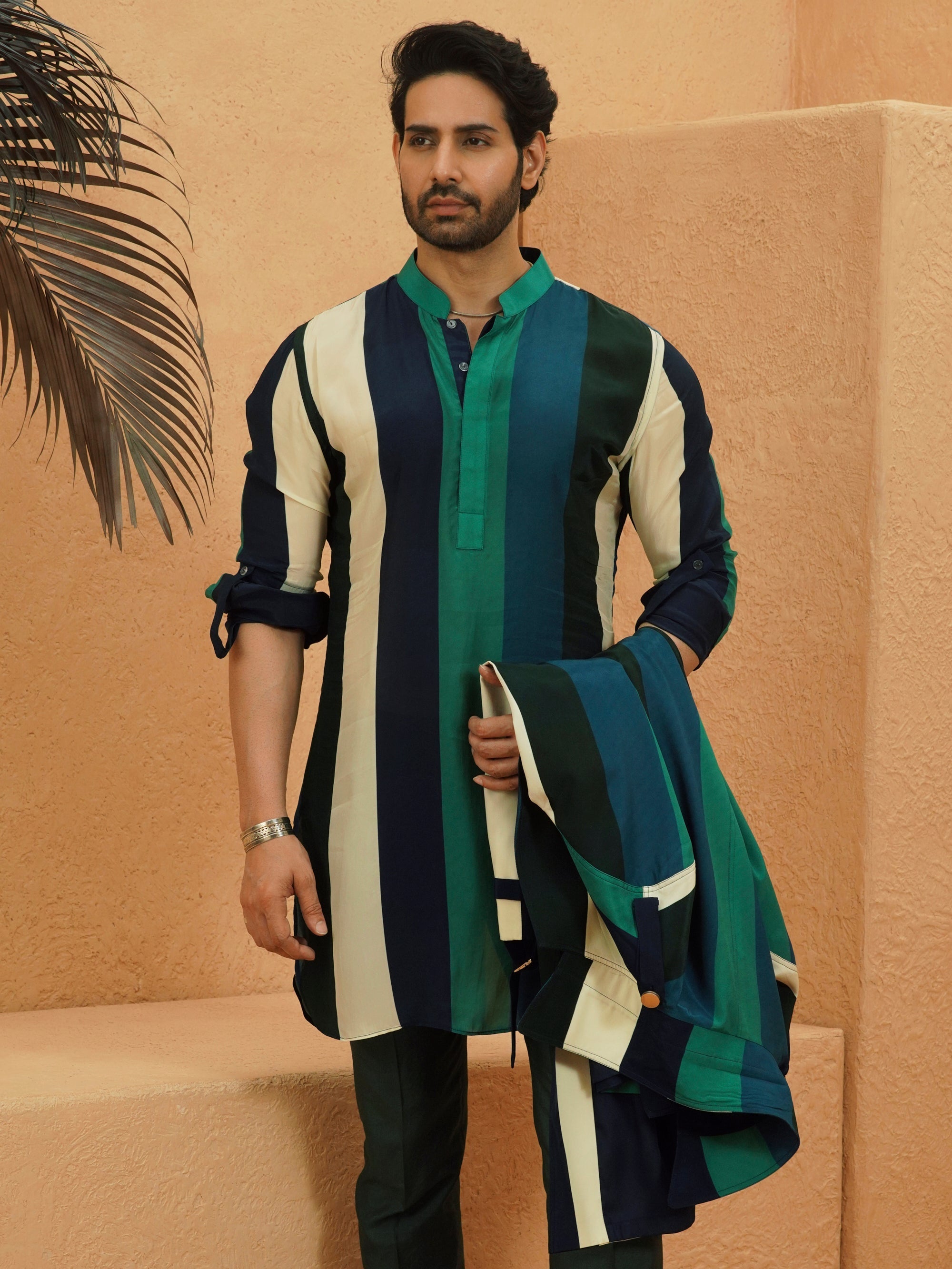 Harir Stripe Roll Up Kurta