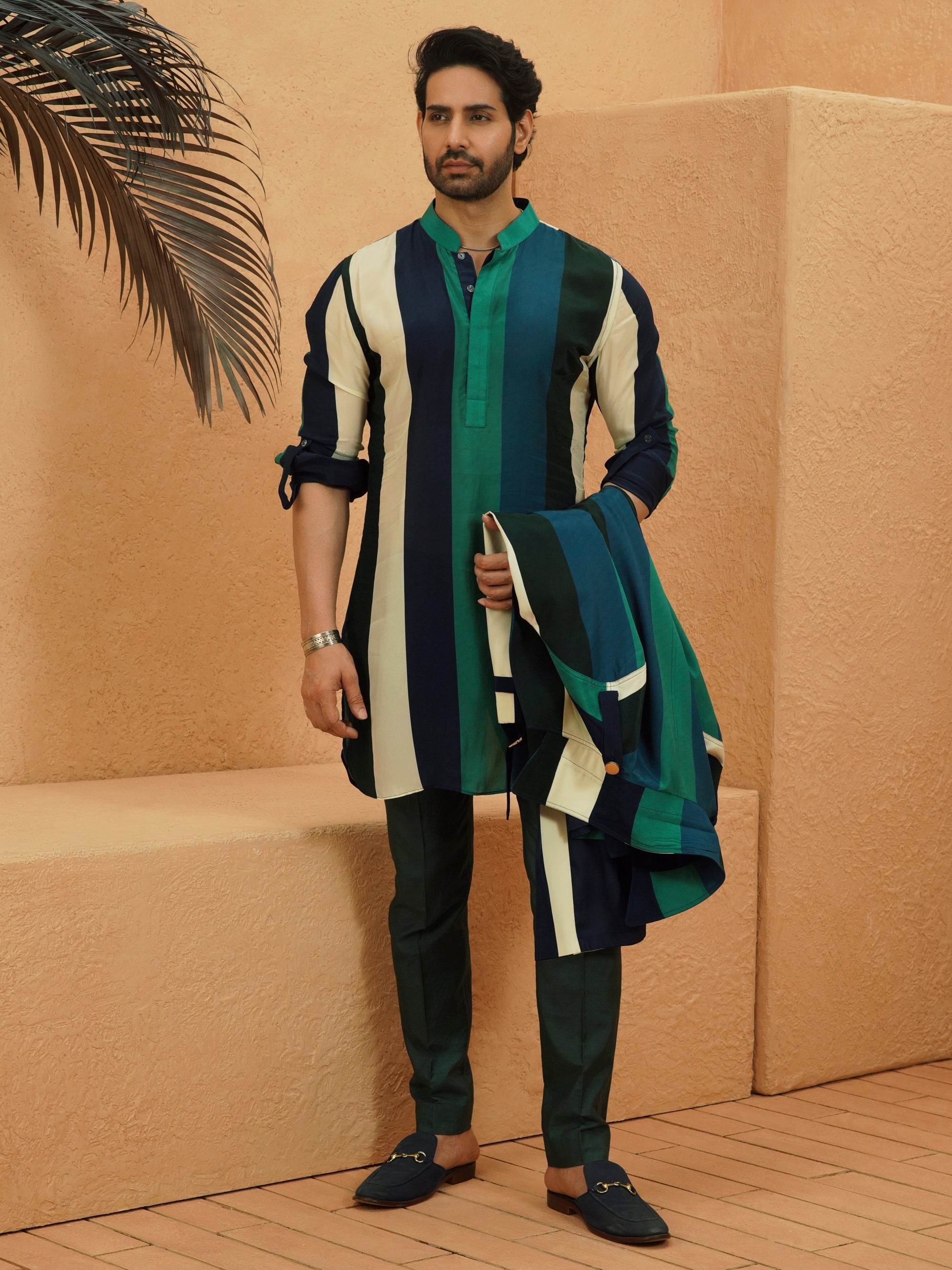Harir Stripe Roll Up Kurta