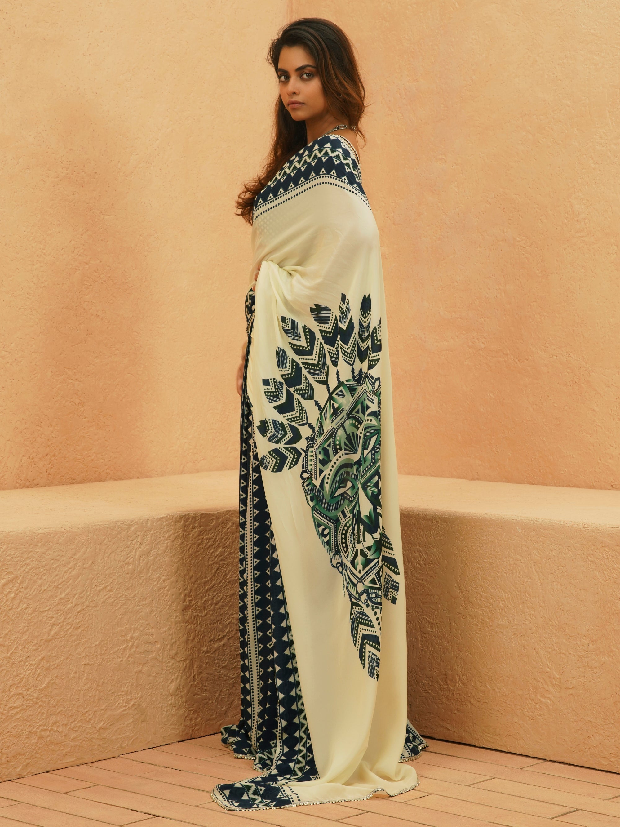 Afreen Mask Saree With Metallic Bustier