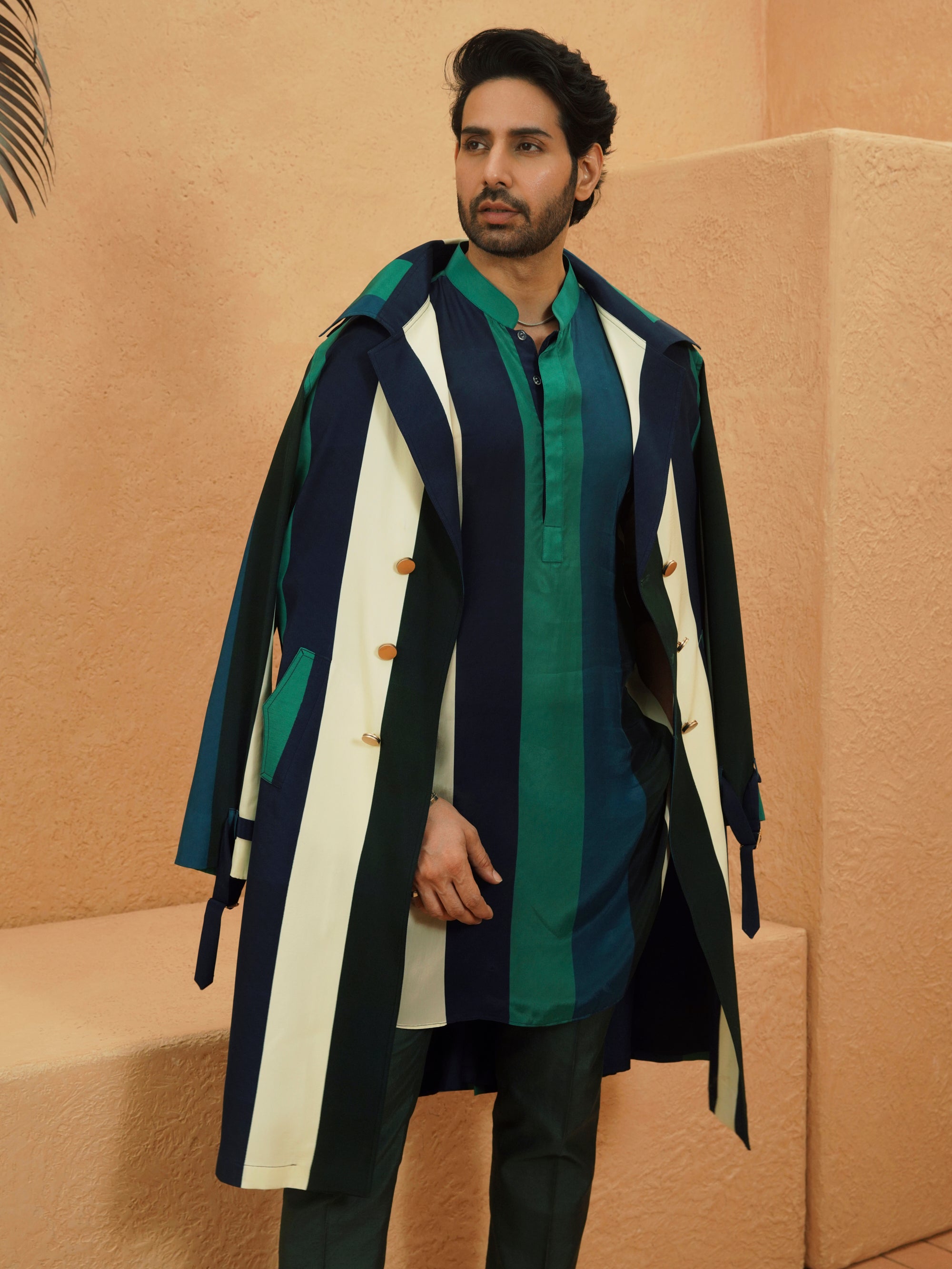 Zia Stripe Trench Coat Multi-Colored