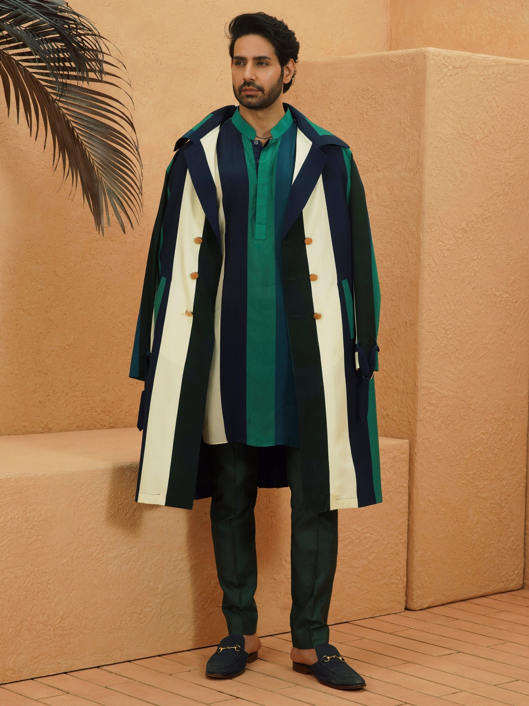 Zia Stripe Trench Coat Multi-Colored
