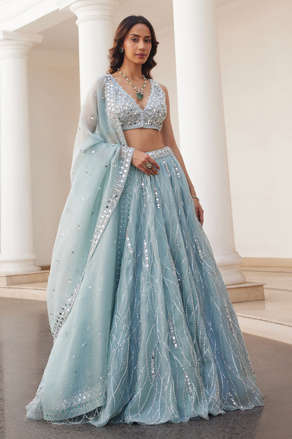 Powder Blue Organza Lehenga Set